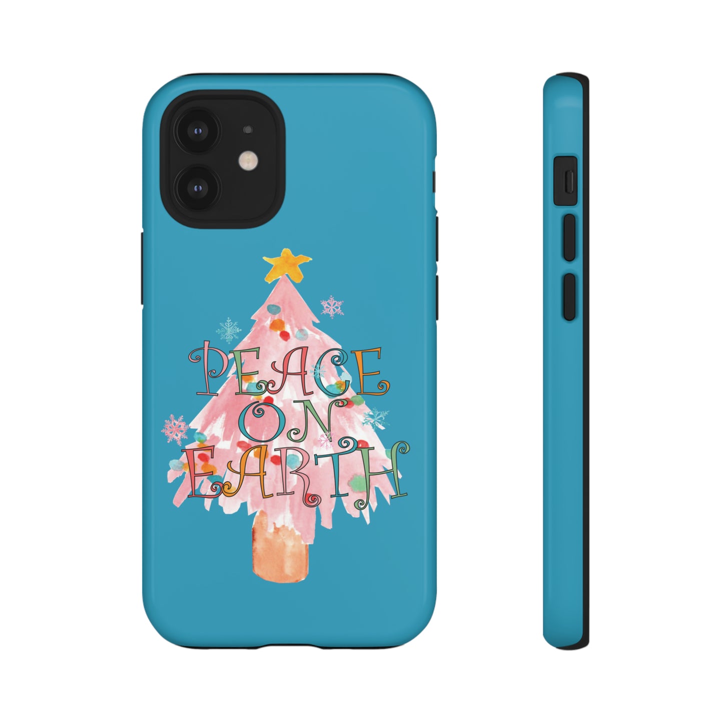 Peace on Earth Christmas/ Holiday Apple iPhone Tough Cases - Turquoise