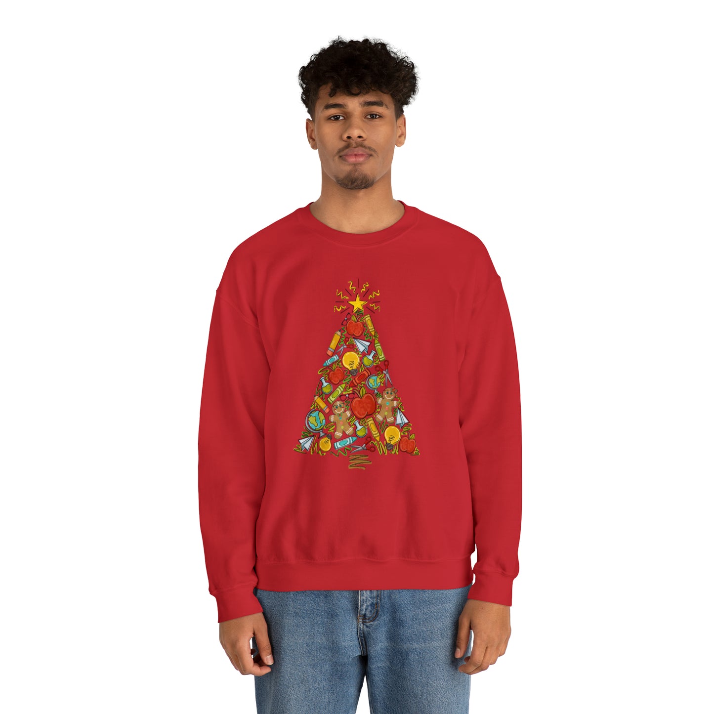 Teacher Supplies Christmas Tree Heavyweight Crewneck Sweatshirt