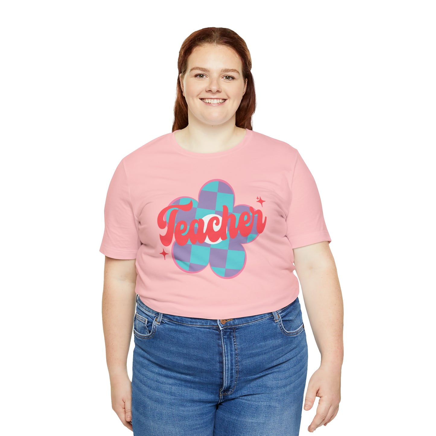Purple and Blue Plaid Daisey Teacher T-Shirt
