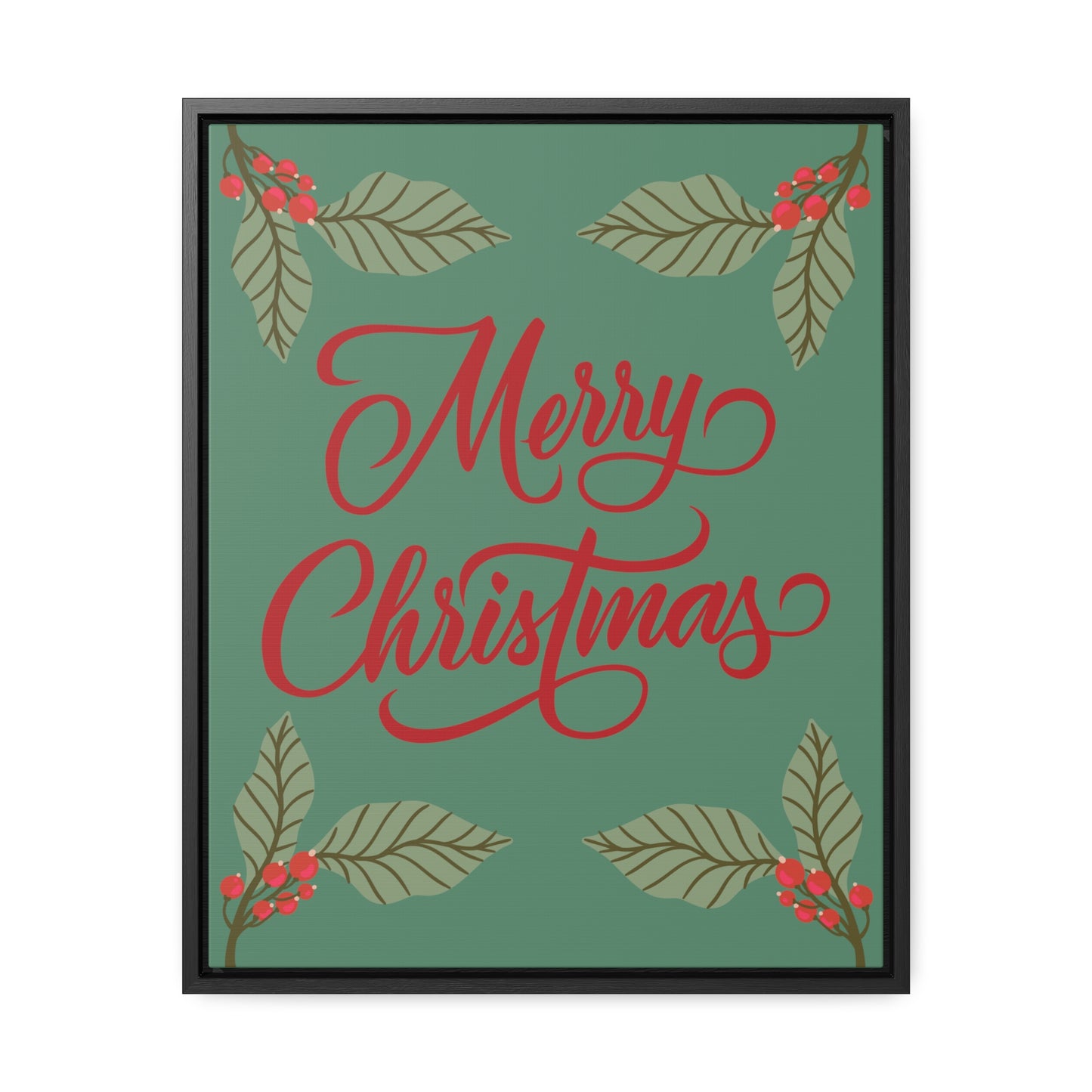 Merry Christmas Holly Berry Christmas Leaf Gallery Canvas Wraps, Vertical Frame