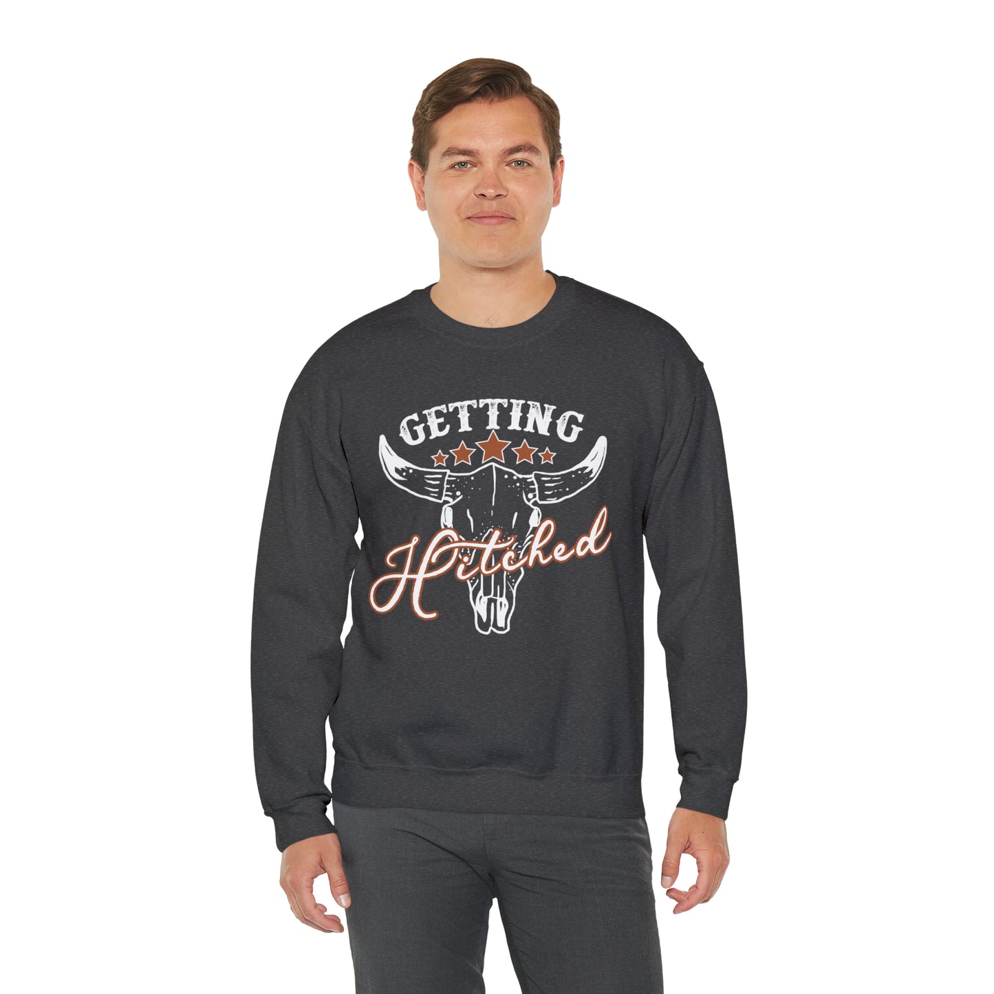 Vintage Getting Hitched Bride Unisex Heavy Blend™ Crewneck Sweatshirt - White Ink