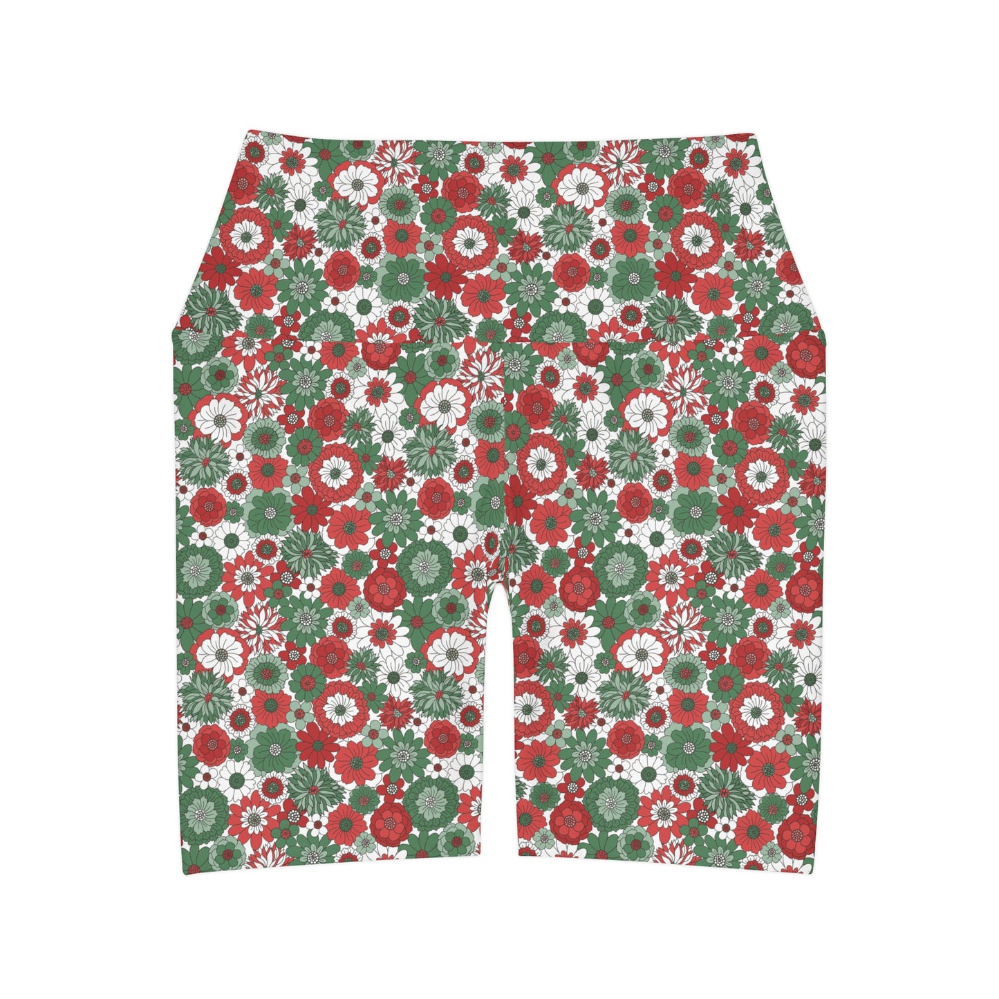 Retro Floral Christmas Holiday Yoga Shorts
