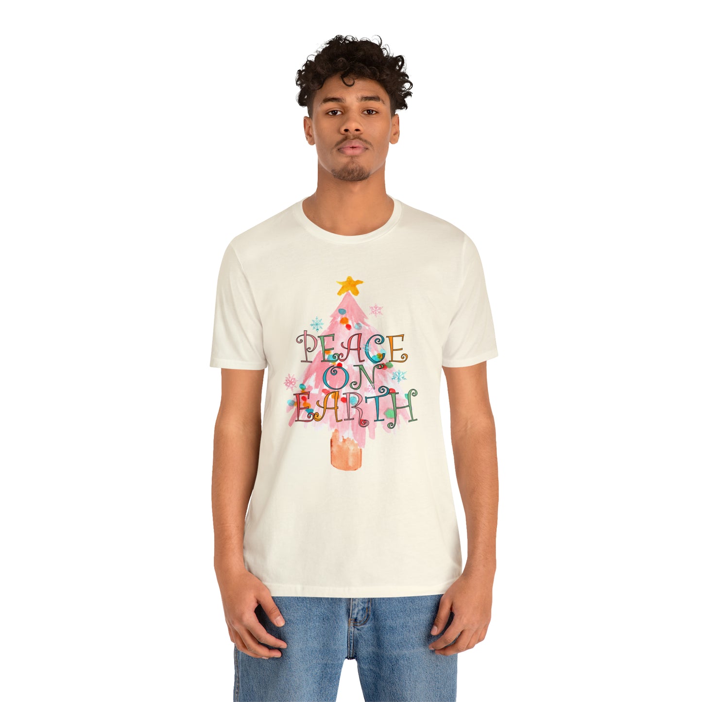 Peace on Earth Christmas/ Holiday Bella Jersey Short Sleeve Tee (Unisex)