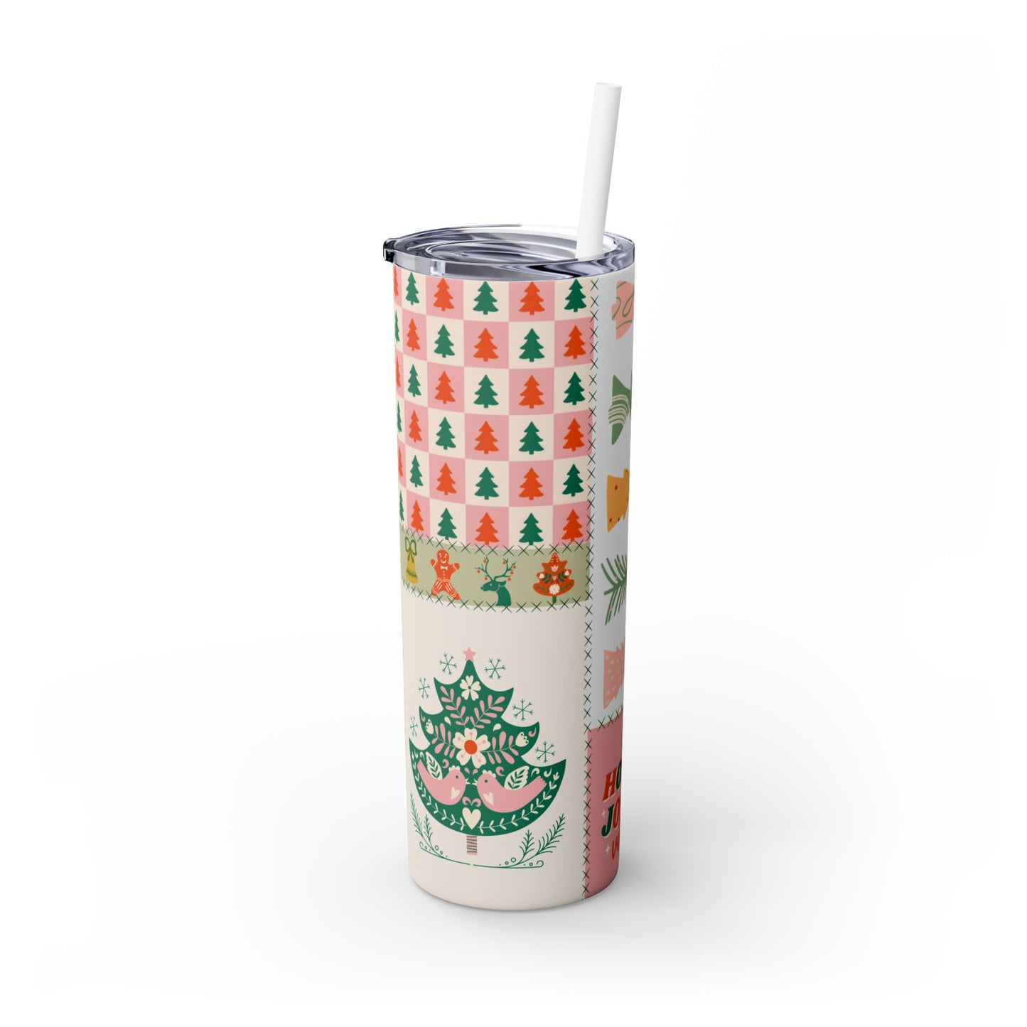 Boho Christmas Printed Holiday Skinny Tumbler with Straw, 20oz