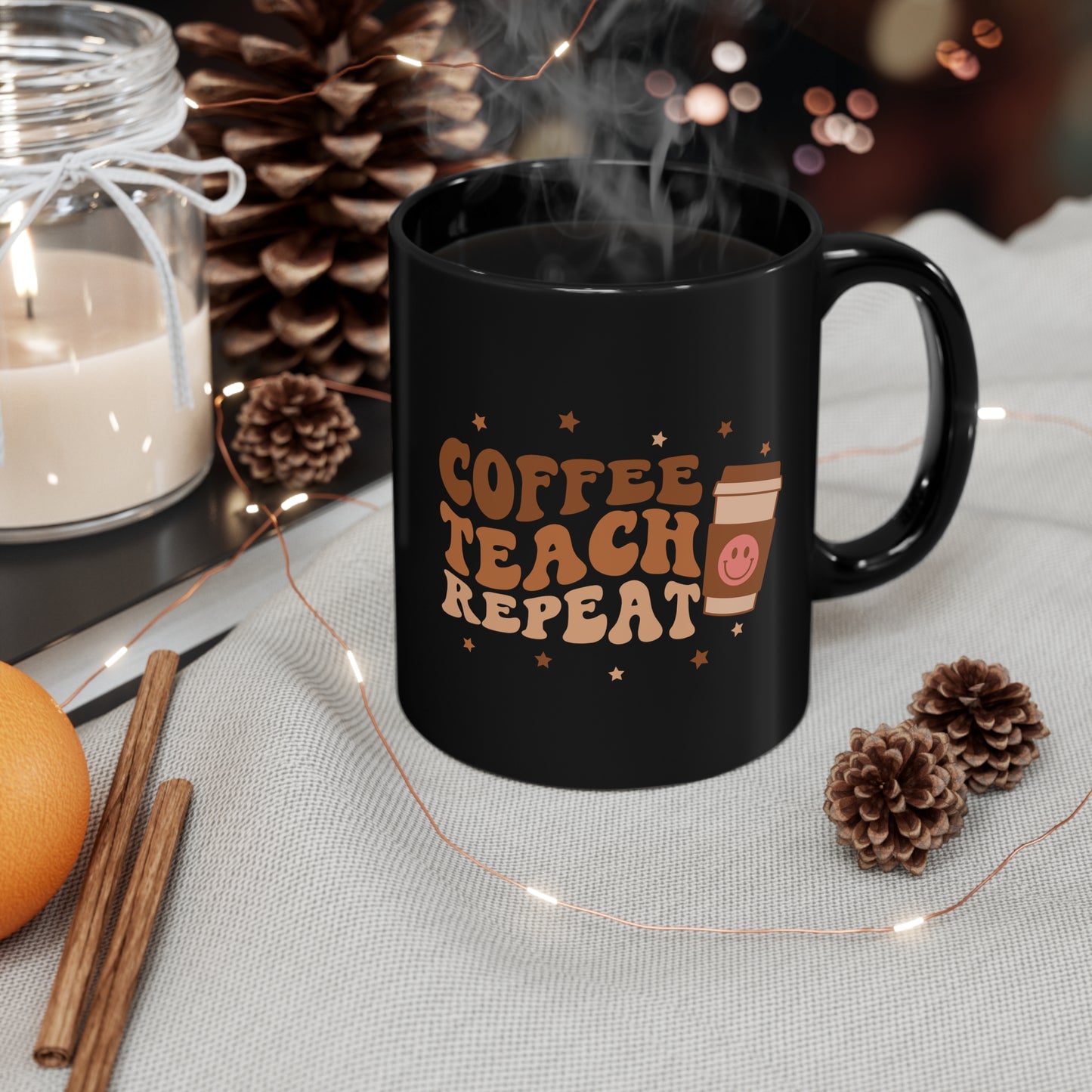 Coffee Teach Repeat Christmas 11oz Black Mug