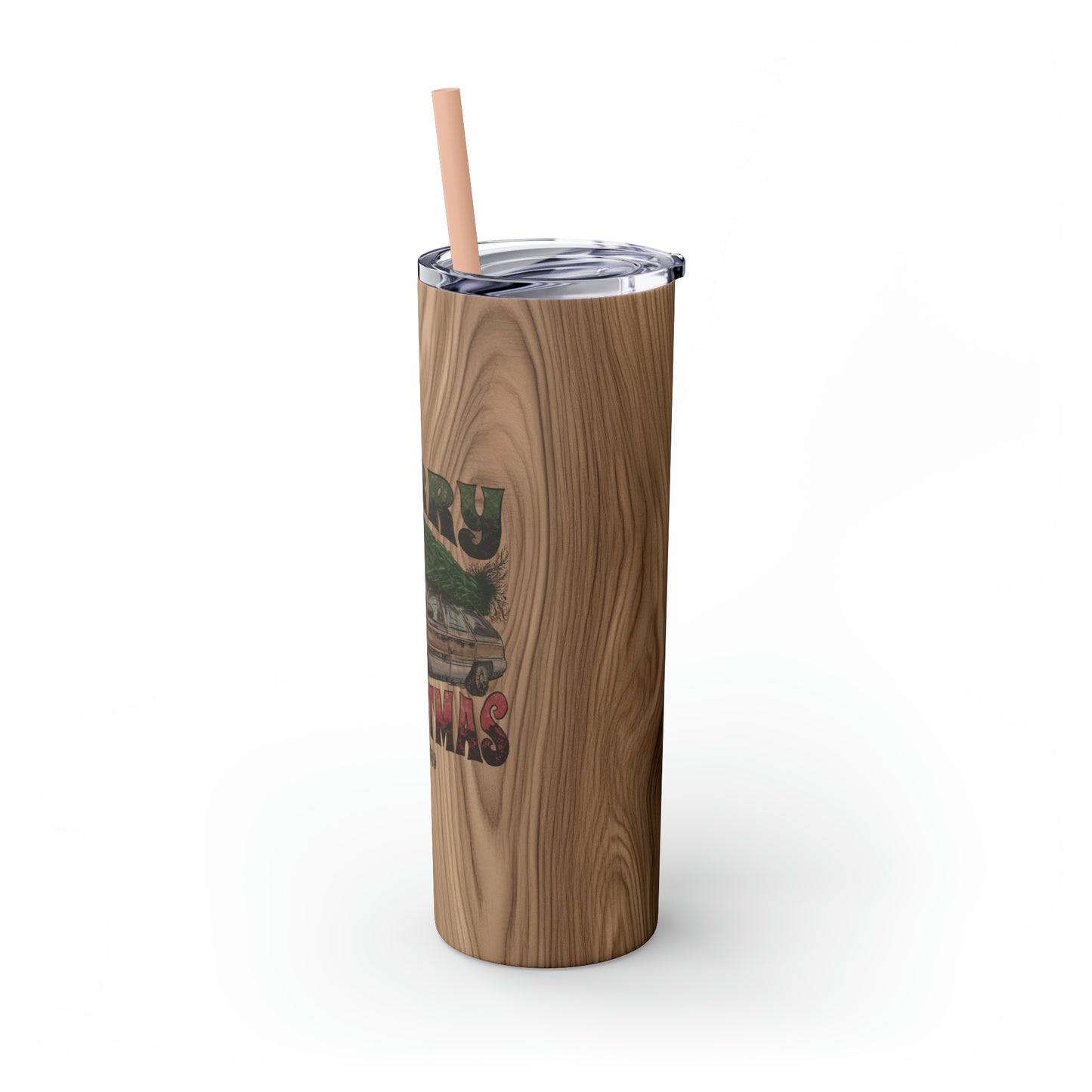 Distressed Merry Griswold's Christmas Tree Station Wagon Skinny Tumbler with Pick your Color Straw, 20oz