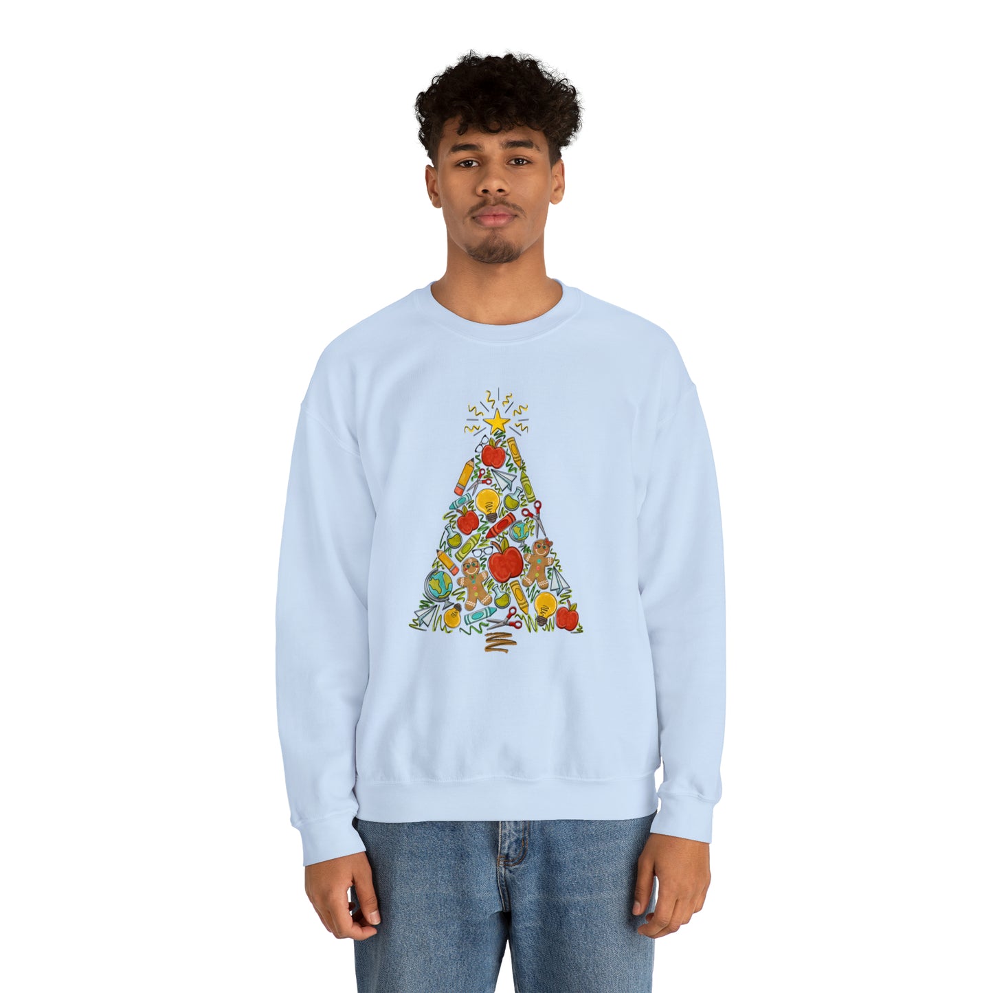 Teacher Supplies Christmas Tree Heavyweight Crewneck Sweatshirt