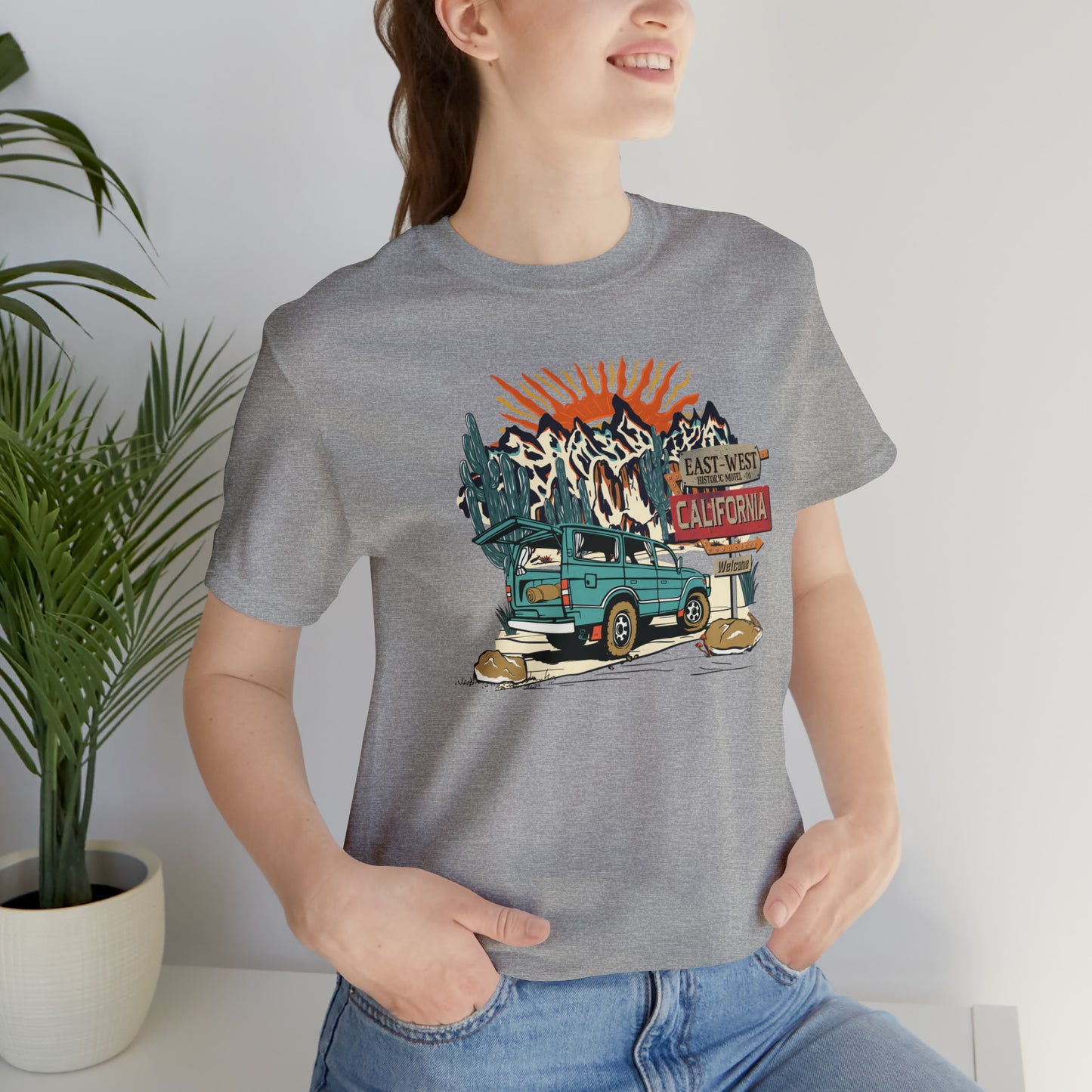 Vintage Mountain Scene with Bronco Unisex Jersey Short Sleeve Tee