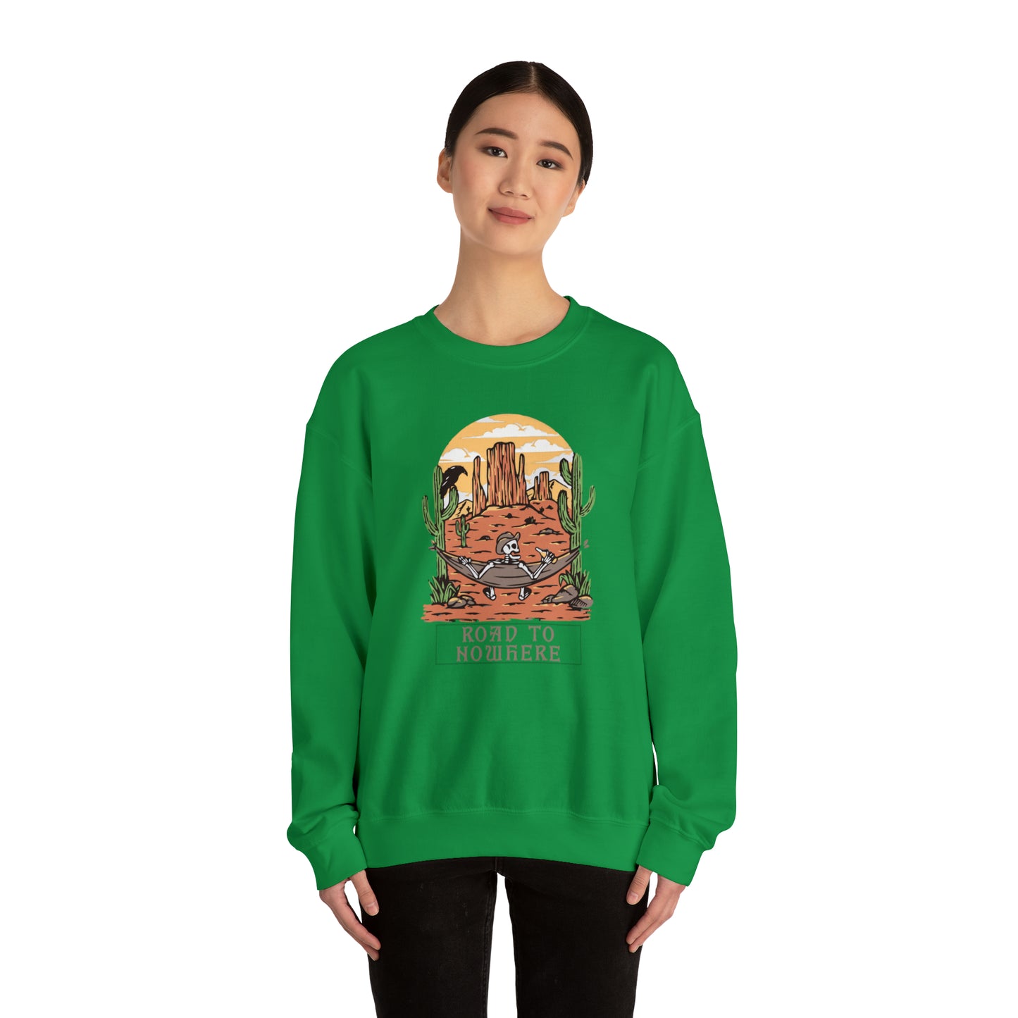 Road to Nowhere Skeleton Fall Halloween Retro Warm Colored Unisex Heavy Blend™ Crewneck Sweatshirt