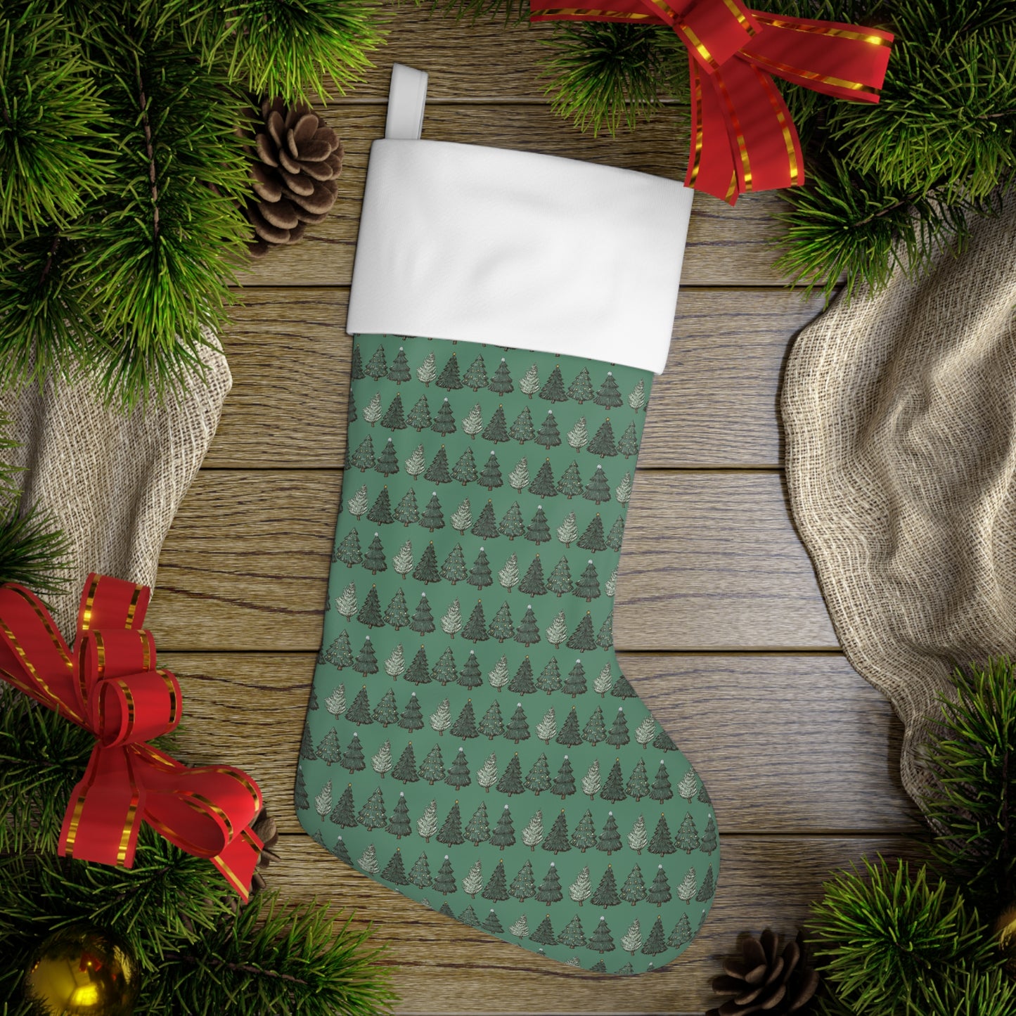 Evergreen Trees Holiday Stocking