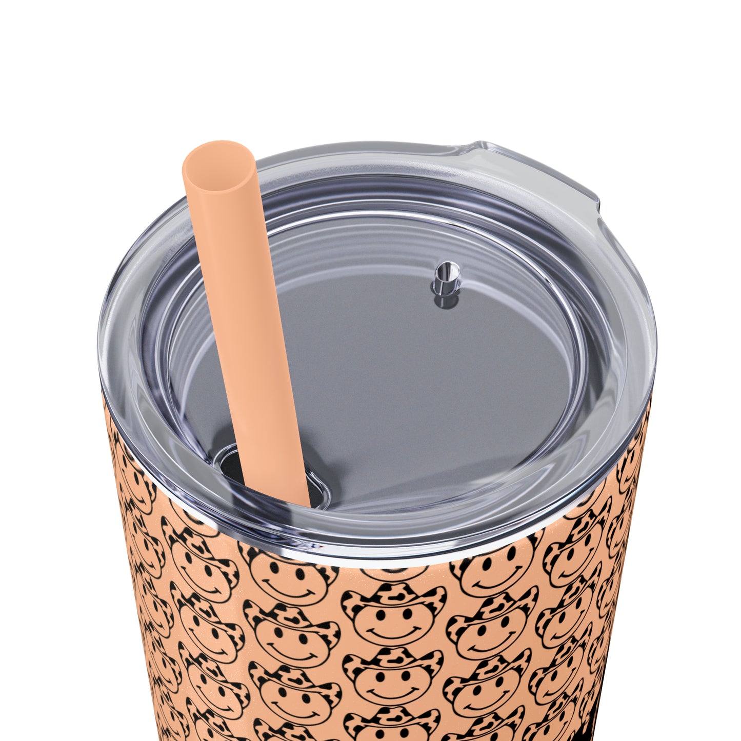Howdy Howdy Howdy Smiley Face with Cowboy Hat Skinny Tumbler with Straw, 20oz