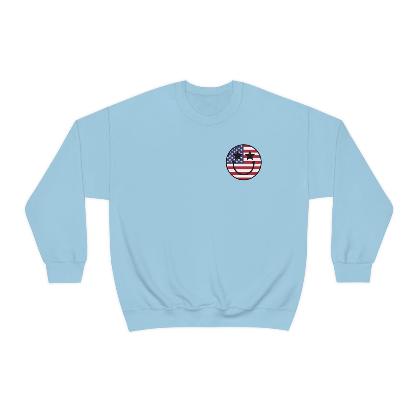 "Land of the Free Because of the Brave with Smiley Face Front" (Front & Back Design) - Unisex Heavy Blend™ Crewneck Sweatshirt