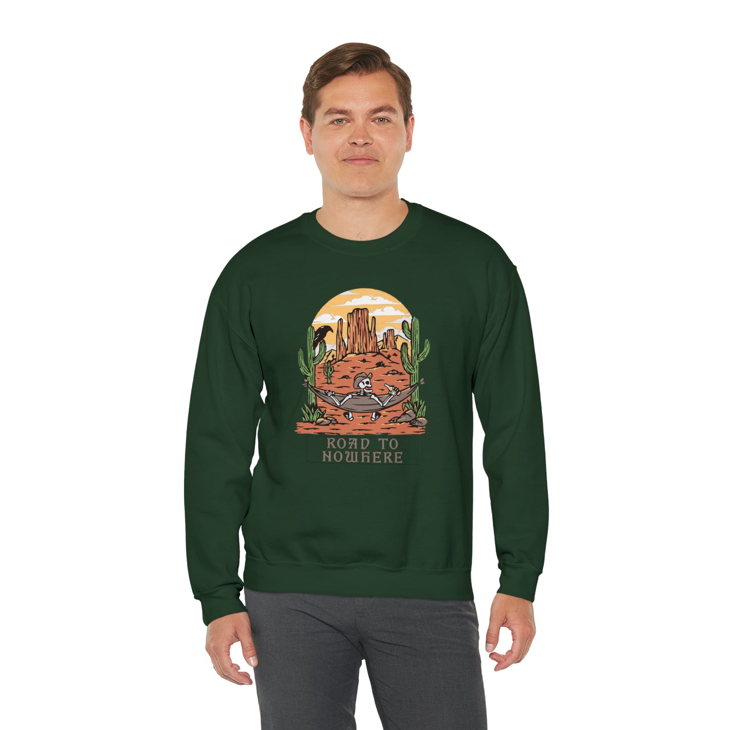 Road to Nowhere Skeleton Fall Halloween Retro Warm Colored Unisex Heavy Blend™ Crewneck Sweatshirt