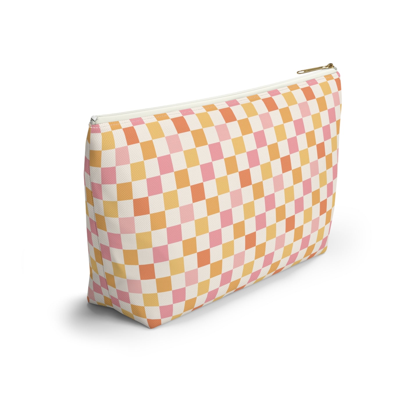 Peachy Retro Checkered -Pink/ Gold/ Orange Sherbet Print Design Accessory Pouch w T-bottom