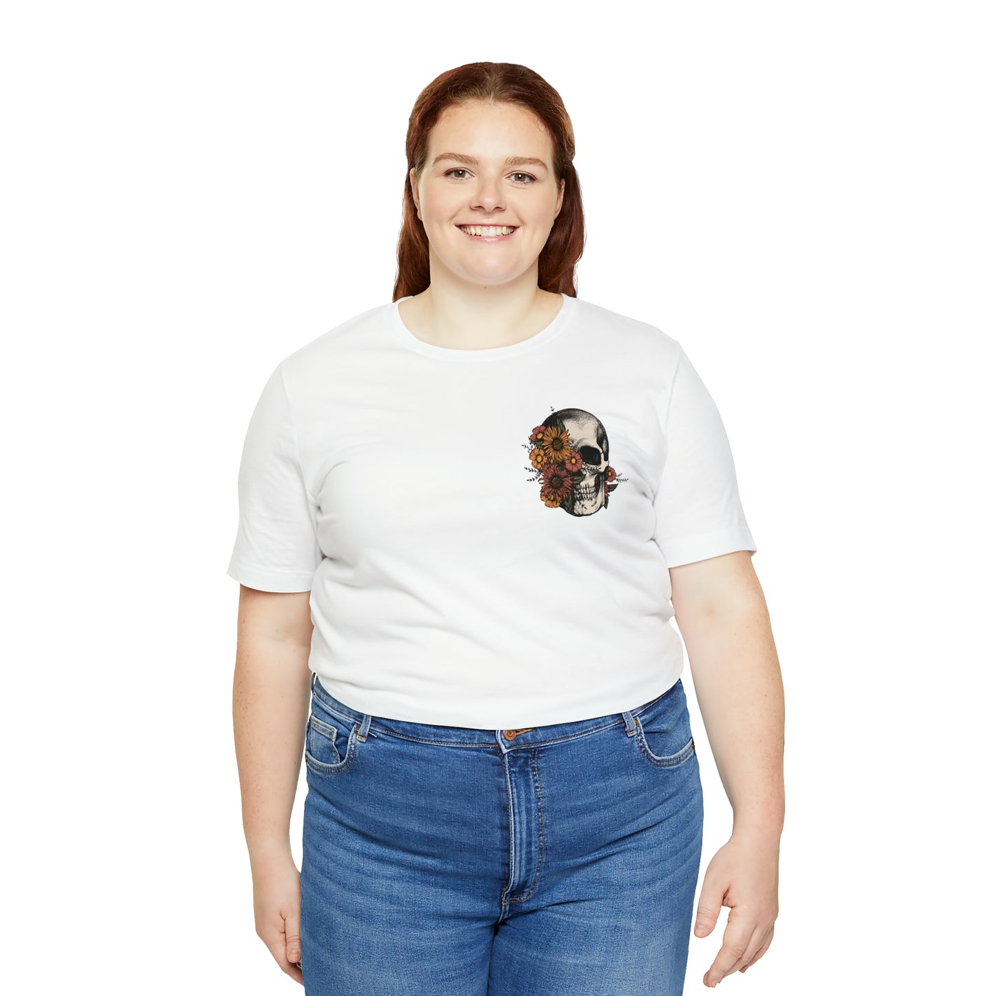 Floral Skeleton Head Front and Back Design T-Shirt