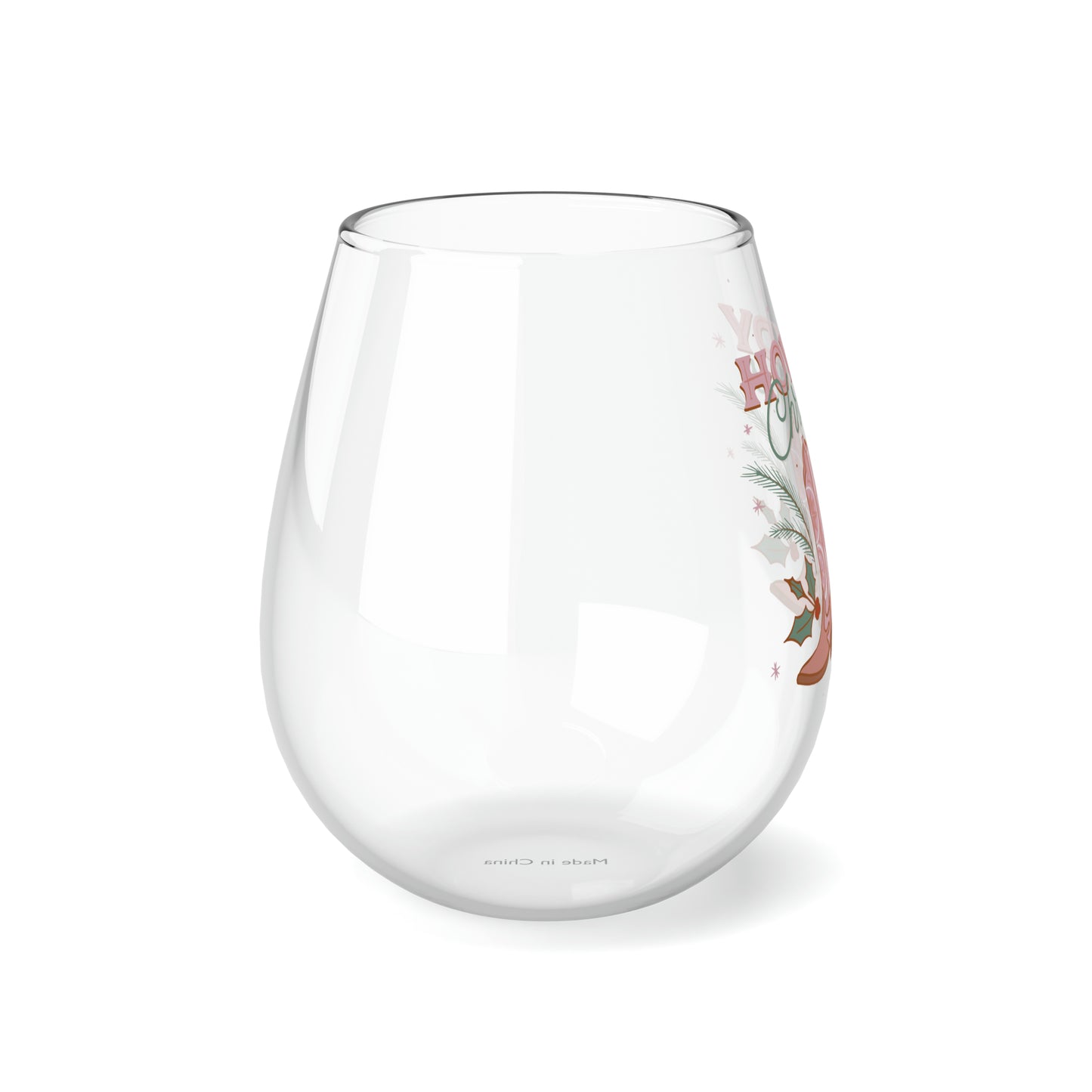 Howdy Christmas Pink Boots Stemless Wine/ Glass, 11.75oz