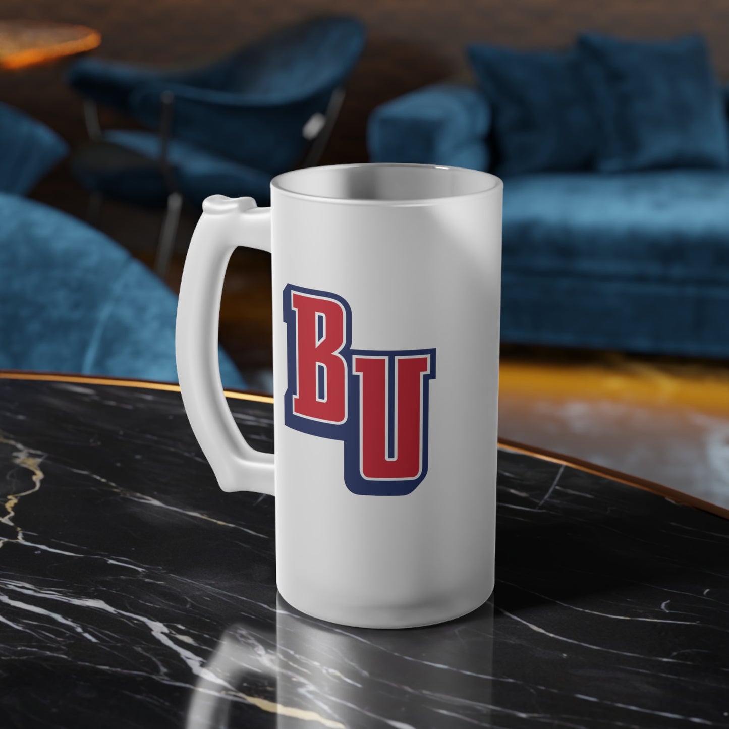 Belmont University BU Frosted Glass Beer Mug