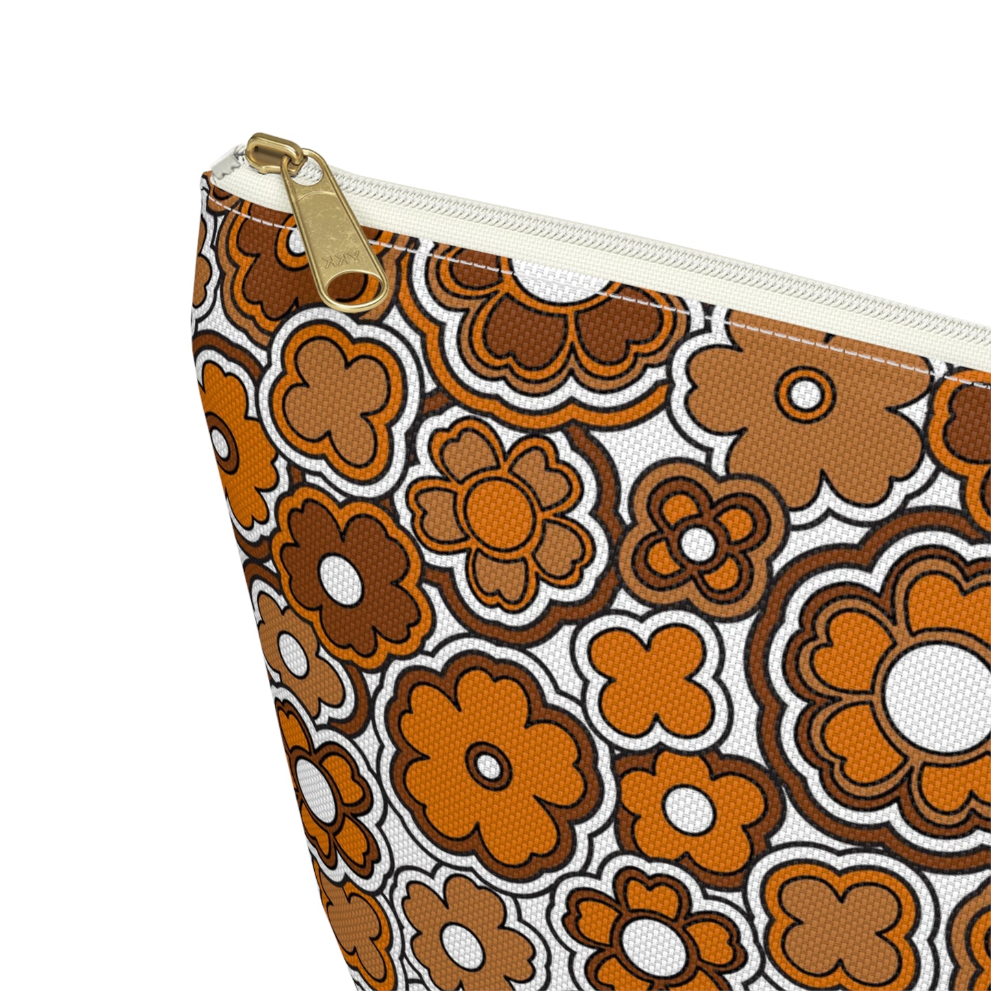 Flower Power Retro Brown Print Accessory Pouch w T-bottom