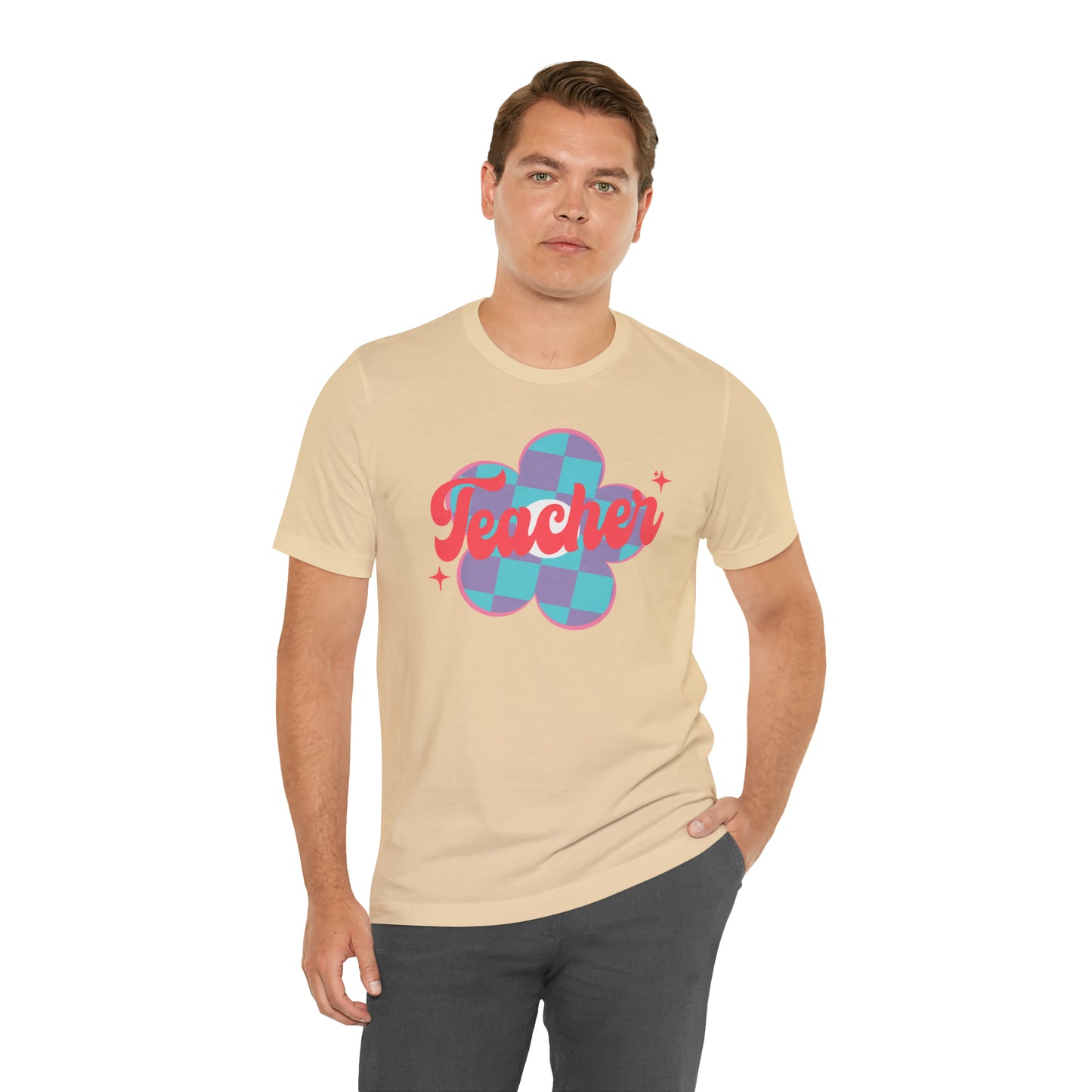 Purple and Blue Plaid Daisey Teacher T-Shirt