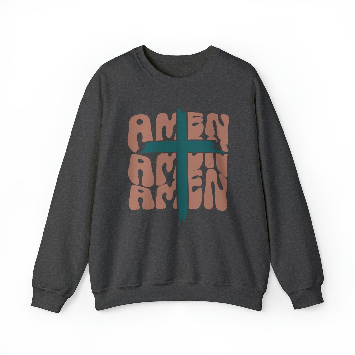 Vintage Amen Amen Amen with Cross Design Boho Color Print Heavy Blend™ Crewneck Sweatshirt