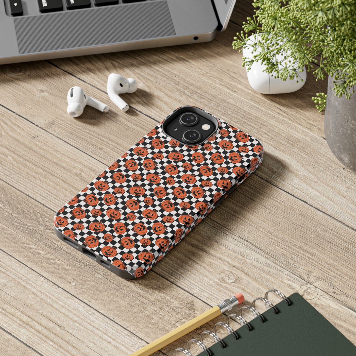 Pumpkin / Jack-O-Lantern Checkerboard Halloween/ Fall Patterned Tough Phone Cases