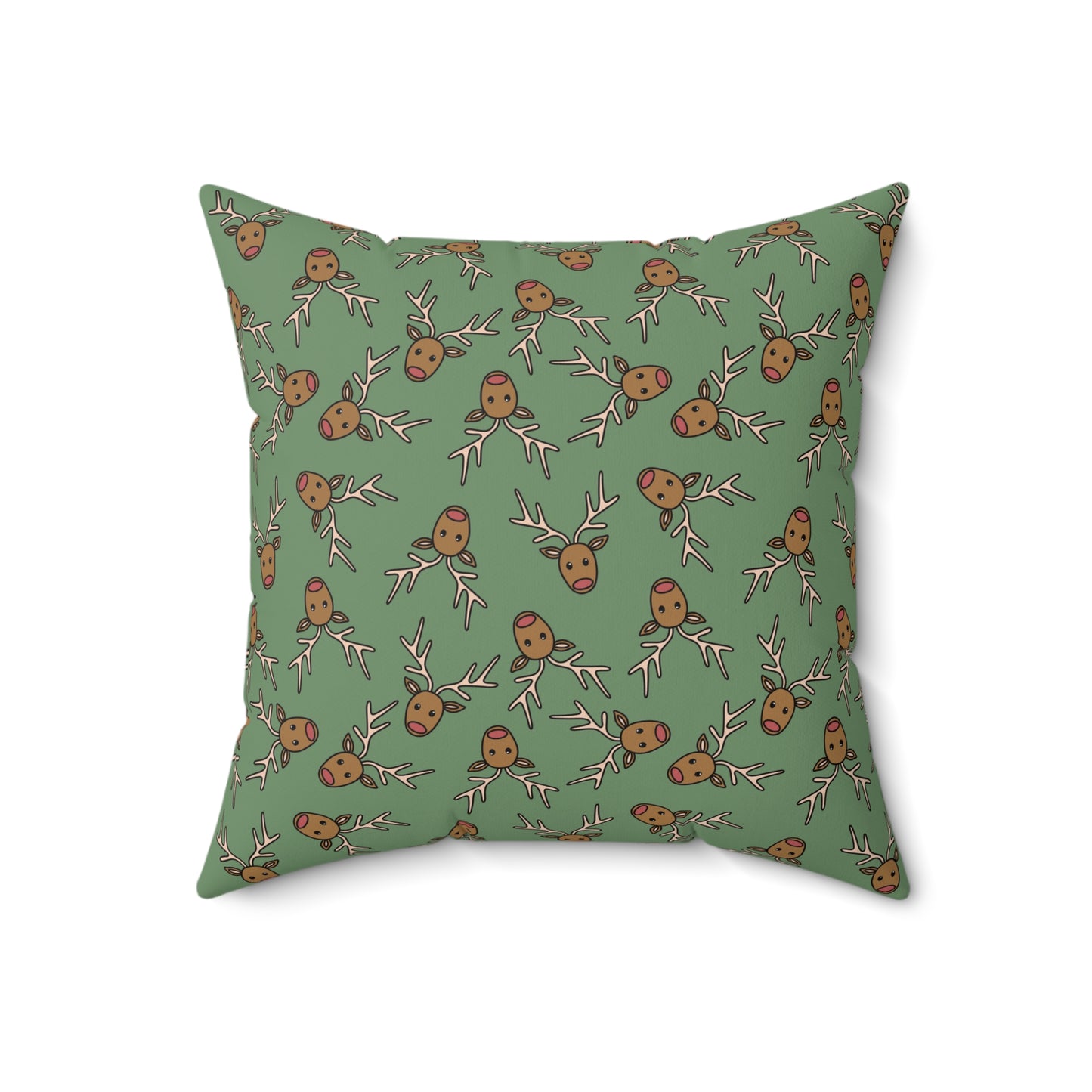 Reindeer Pattern on Sage Green Polyester Square Pillow