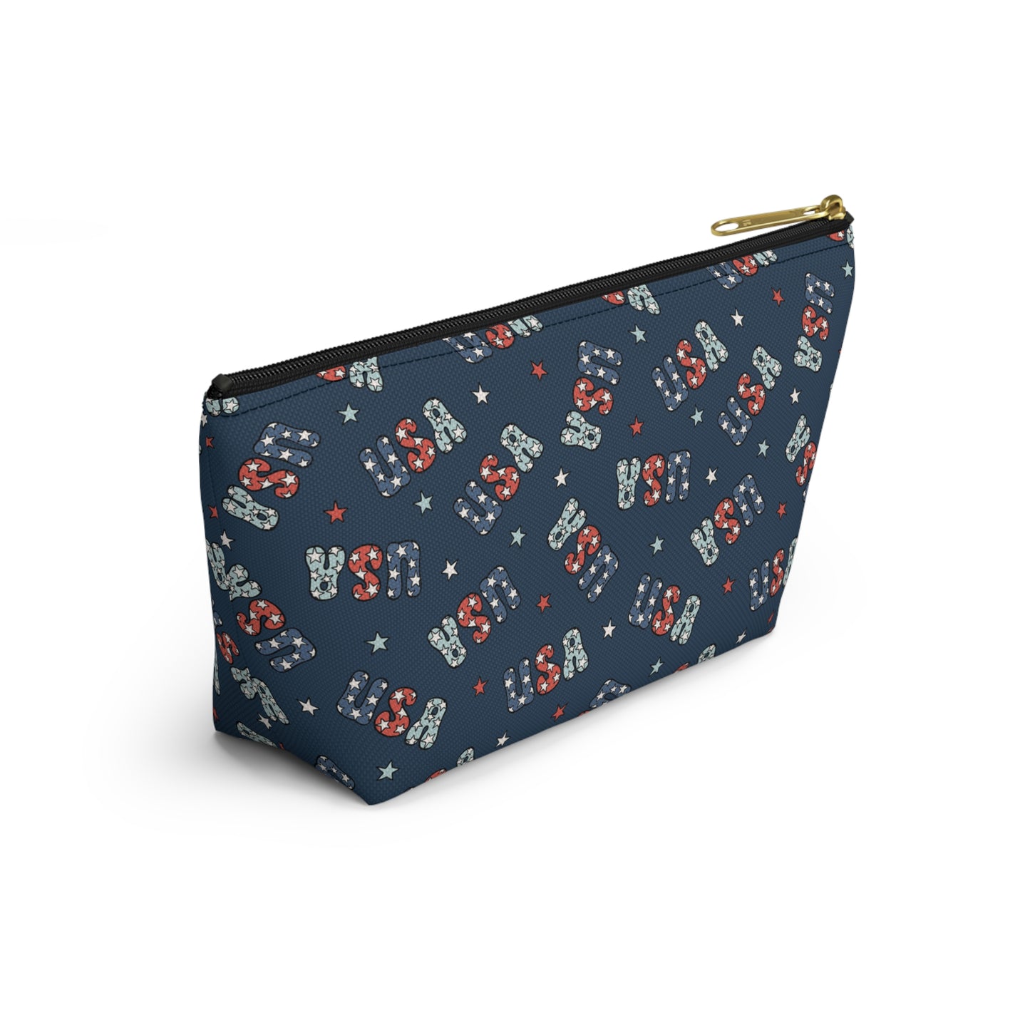 USA America 4th of July USA Stars Red, White and Blue Print Design Accessory Pouch w T-bottom