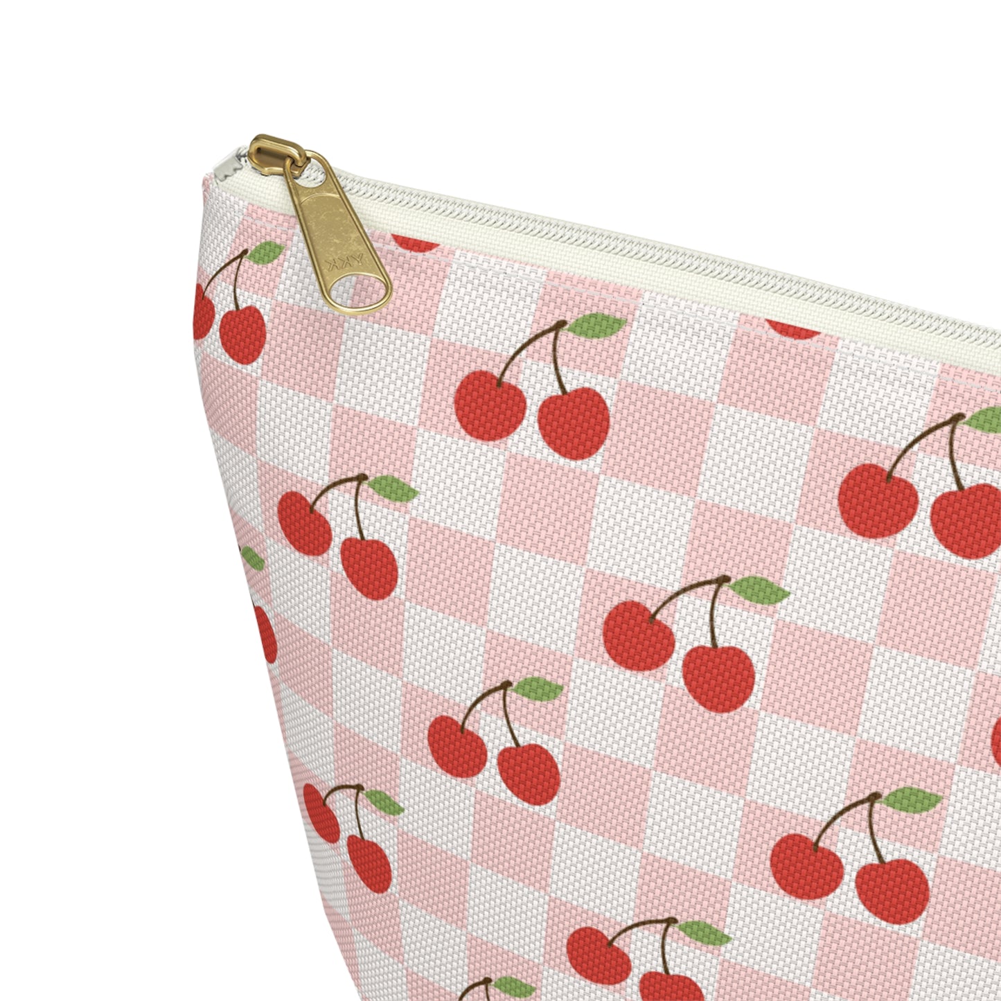 Checkered Cherries Print Design Accessory Pouch w T-bottom