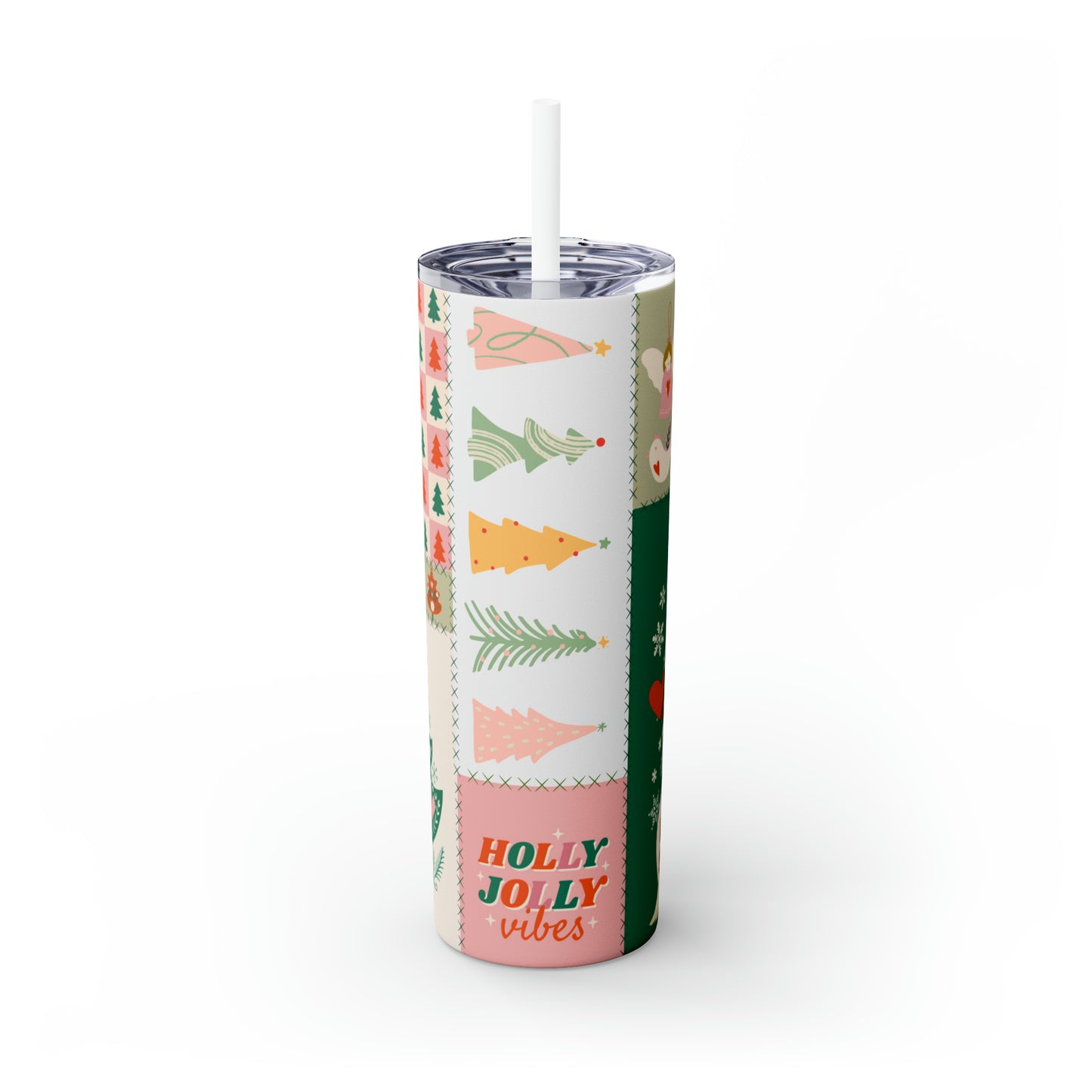 Boho Christmas Printed Holiday Skinny Tumbler with Straw, 20oz