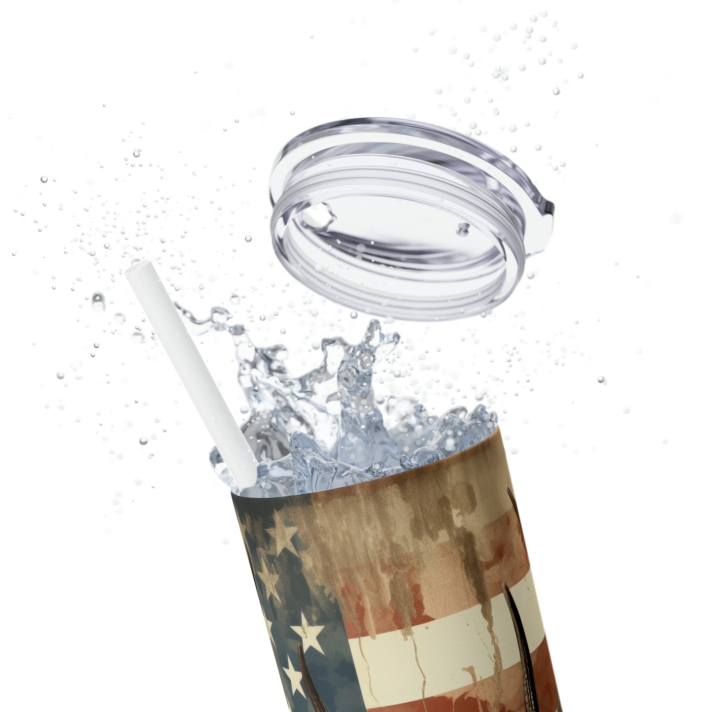 American Deer Hunting Skinny Tumbler with Straw, 20oz