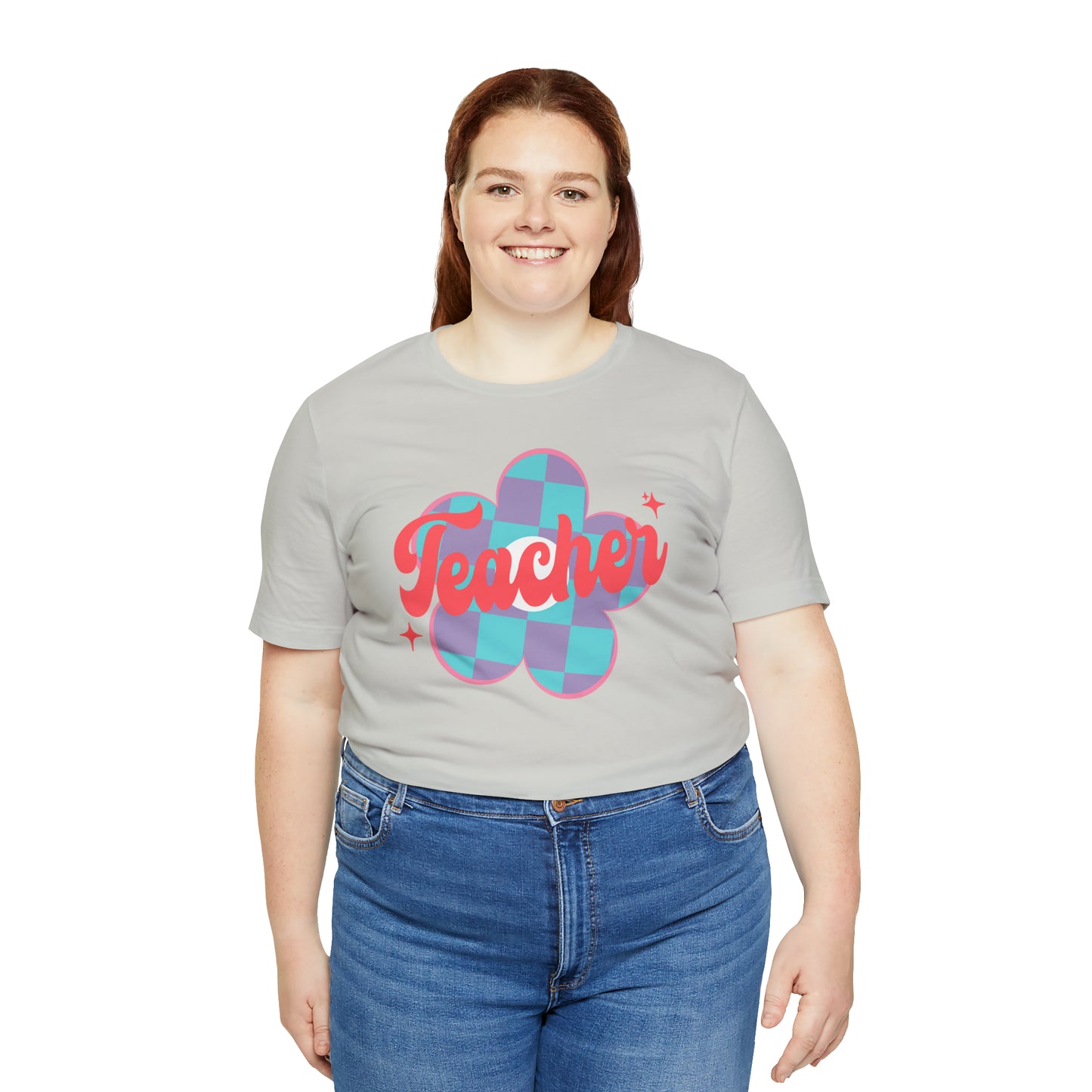 Purple and Blue Plaid Daisey Teacher T-Shirt