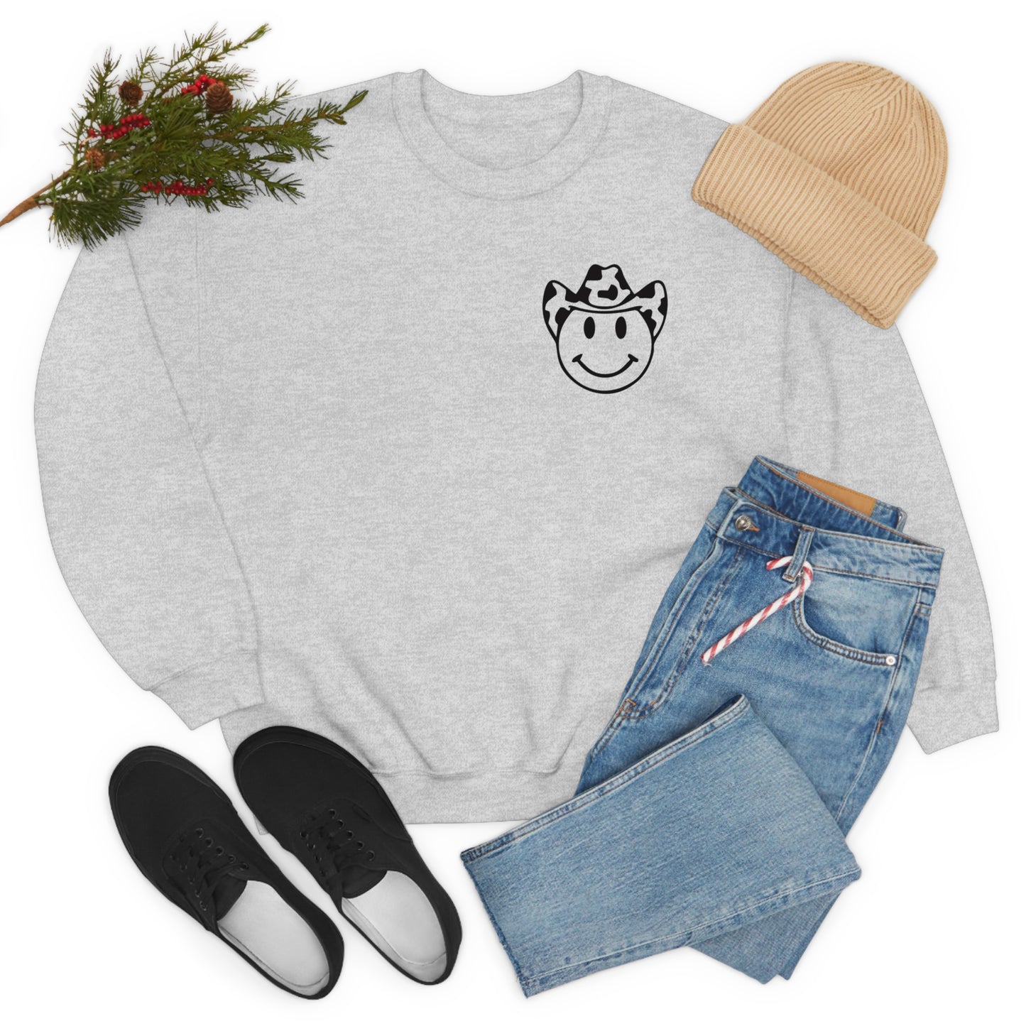 "Smiley Face HOWDY" (Front and Back Design) - Unisex Heavy Blend™ Crewneck Sweatshirt