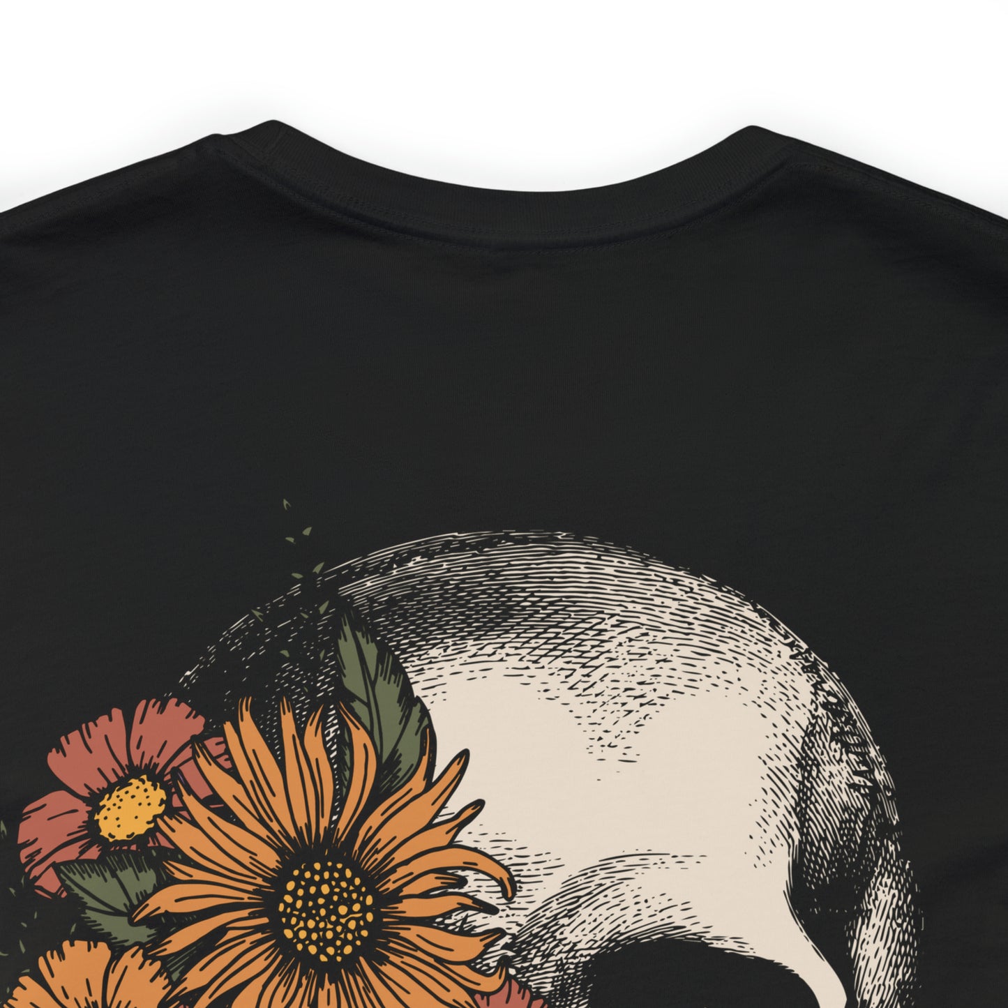 Floral Skeleton Head Front and Back Design T-Shirt