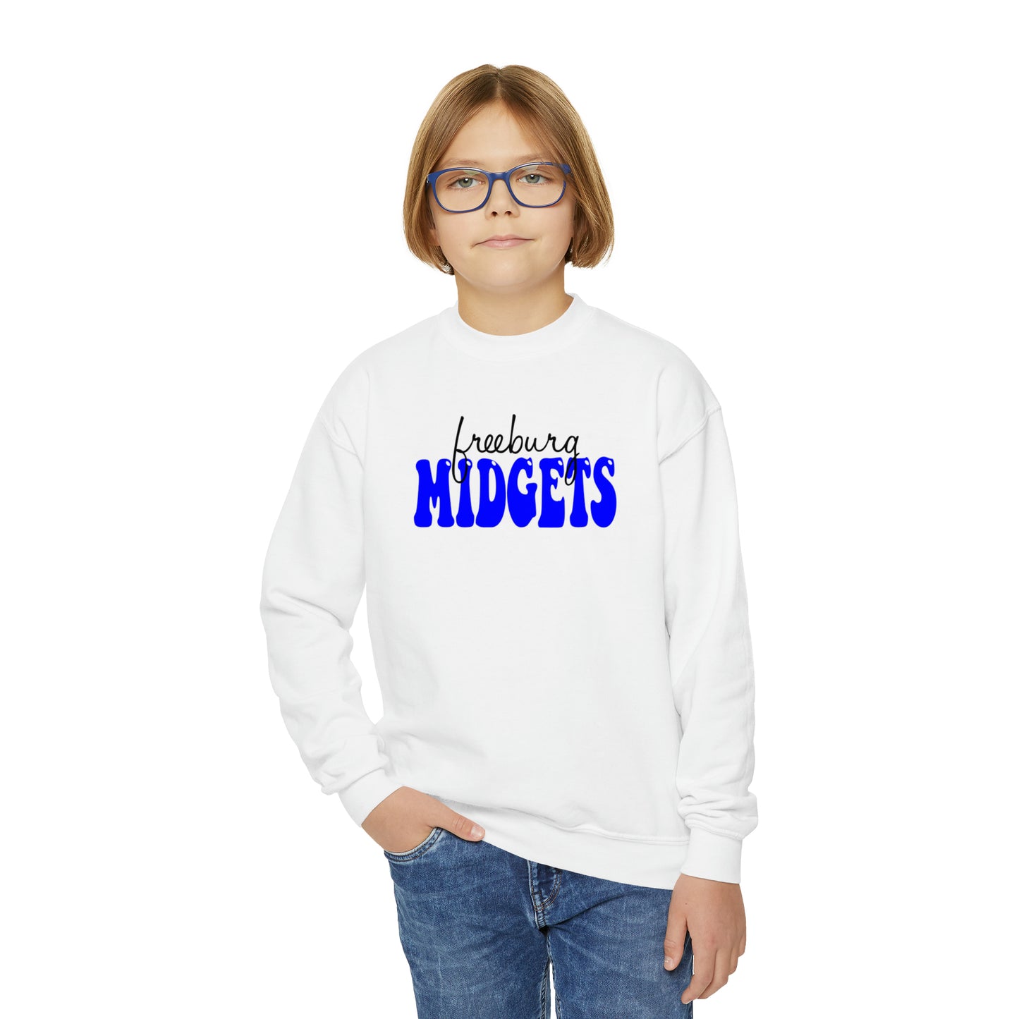 YOUTH - Freeburg Midgets Cursive and Bubble Logo Youth Crewneck Sweatshirt