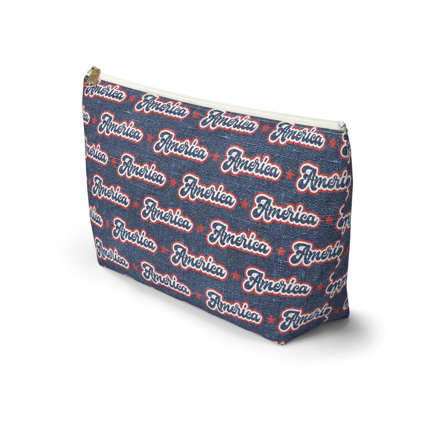 USA Retro American Red and Blue Linen Print Design Accessory Pouch w T-bottom
