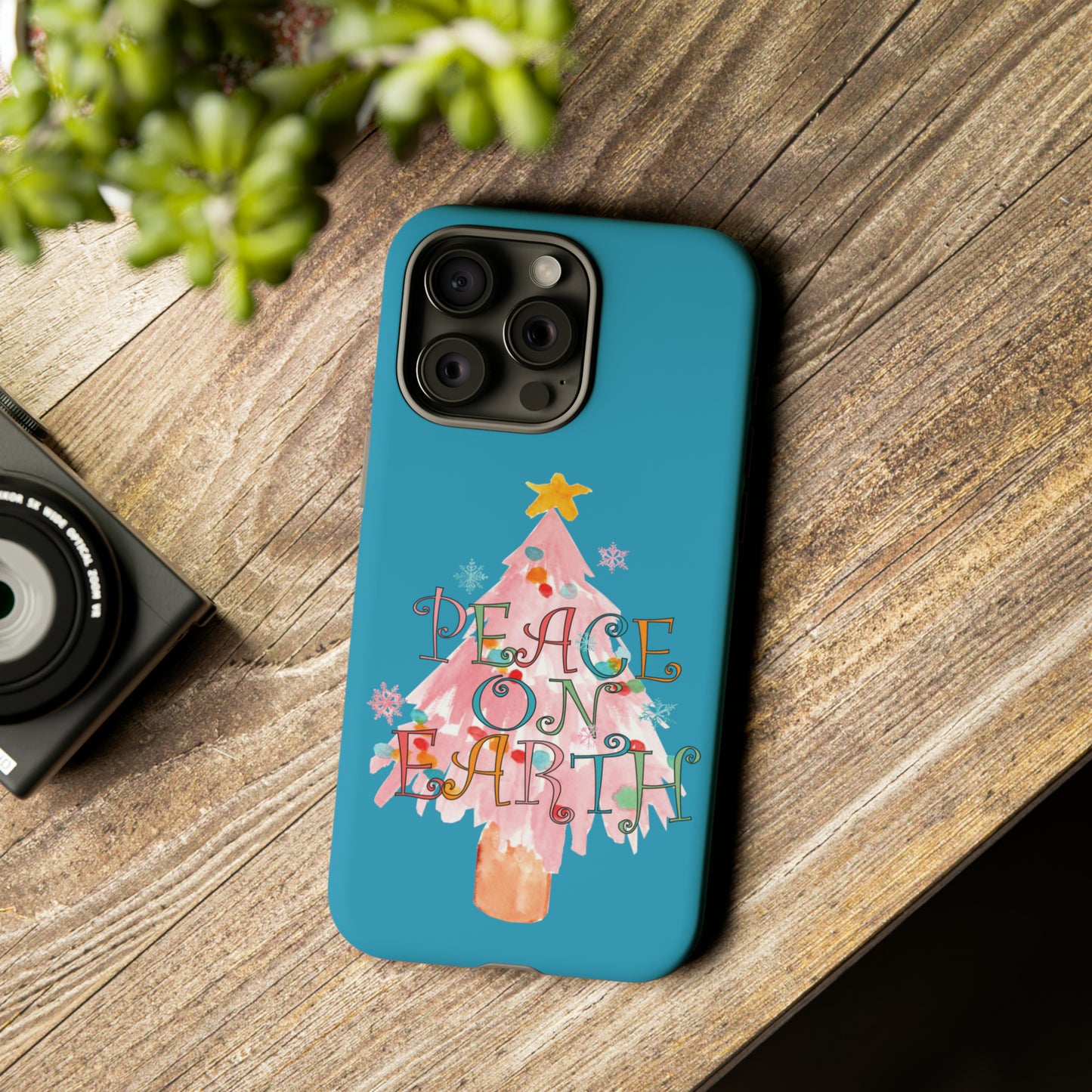 Peace on Earth Christmas/ Holiday Apple iPhone Tough Cases - Turquoise