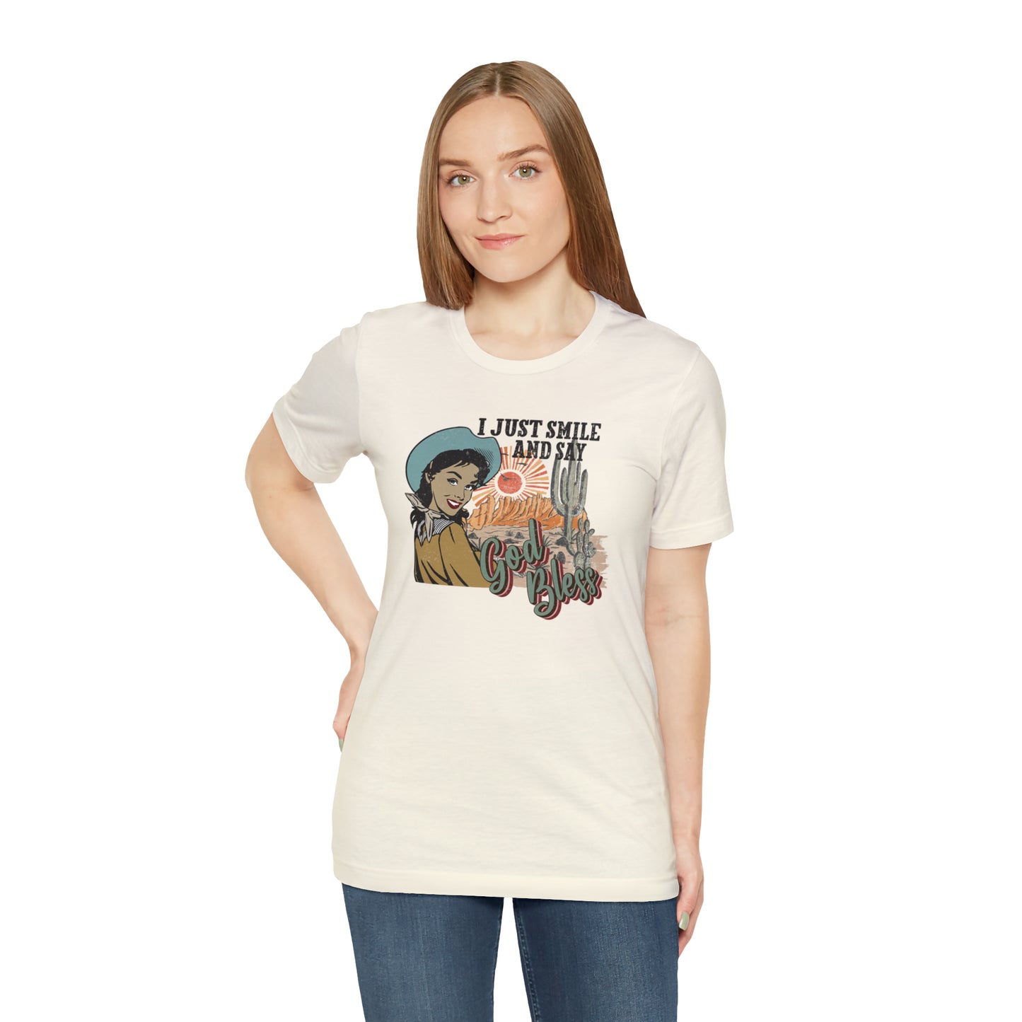 Vintage I just Smile and Say God Bless Unisex Jersey Short Sleeve Tee