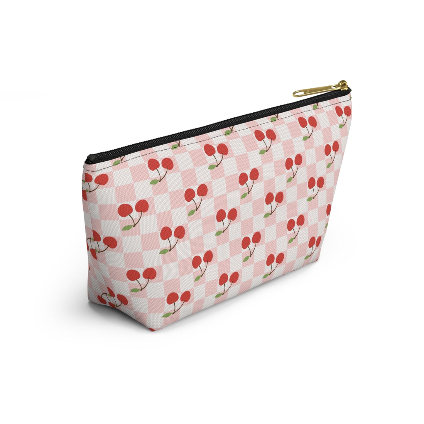 Checkered Cherries Print Design Accessory Pouch w T-bottom