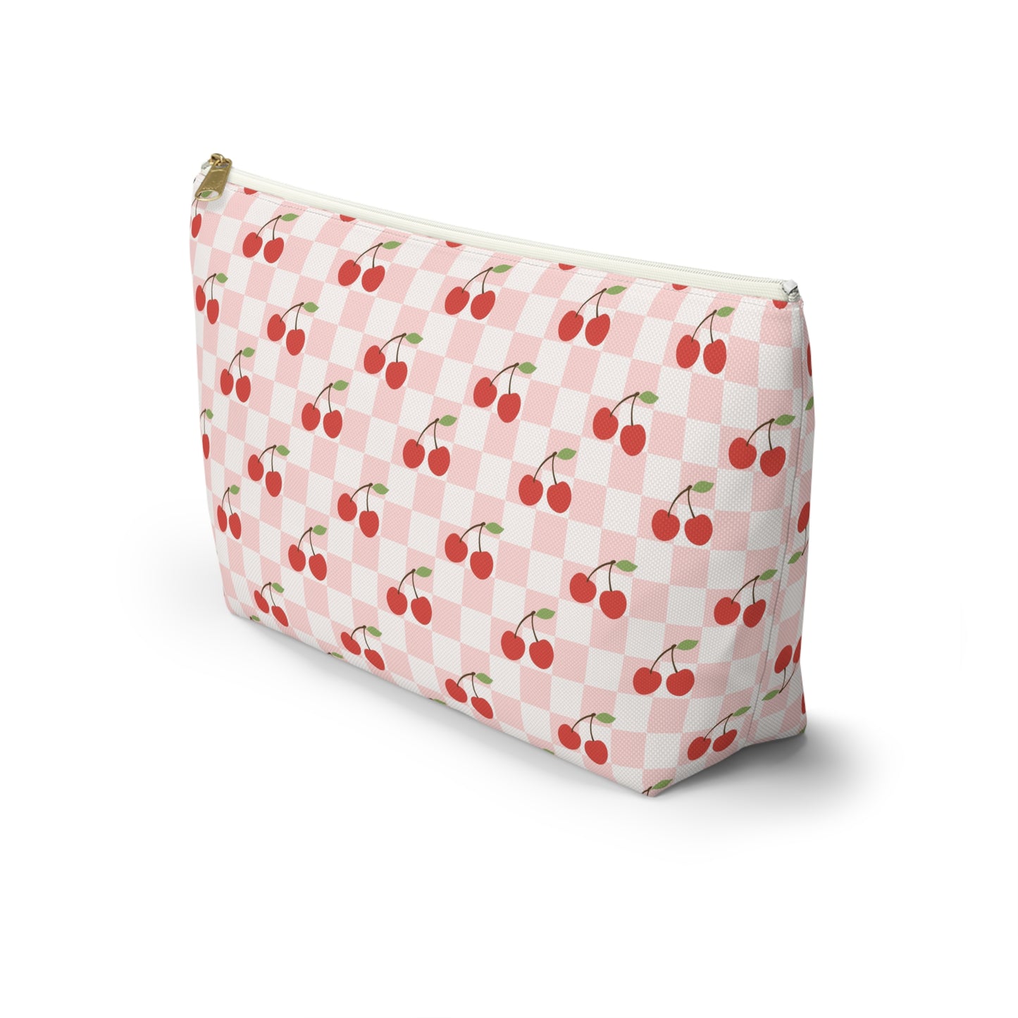 Checkered Cherries Print Design Accessory Pouch w T-bottom