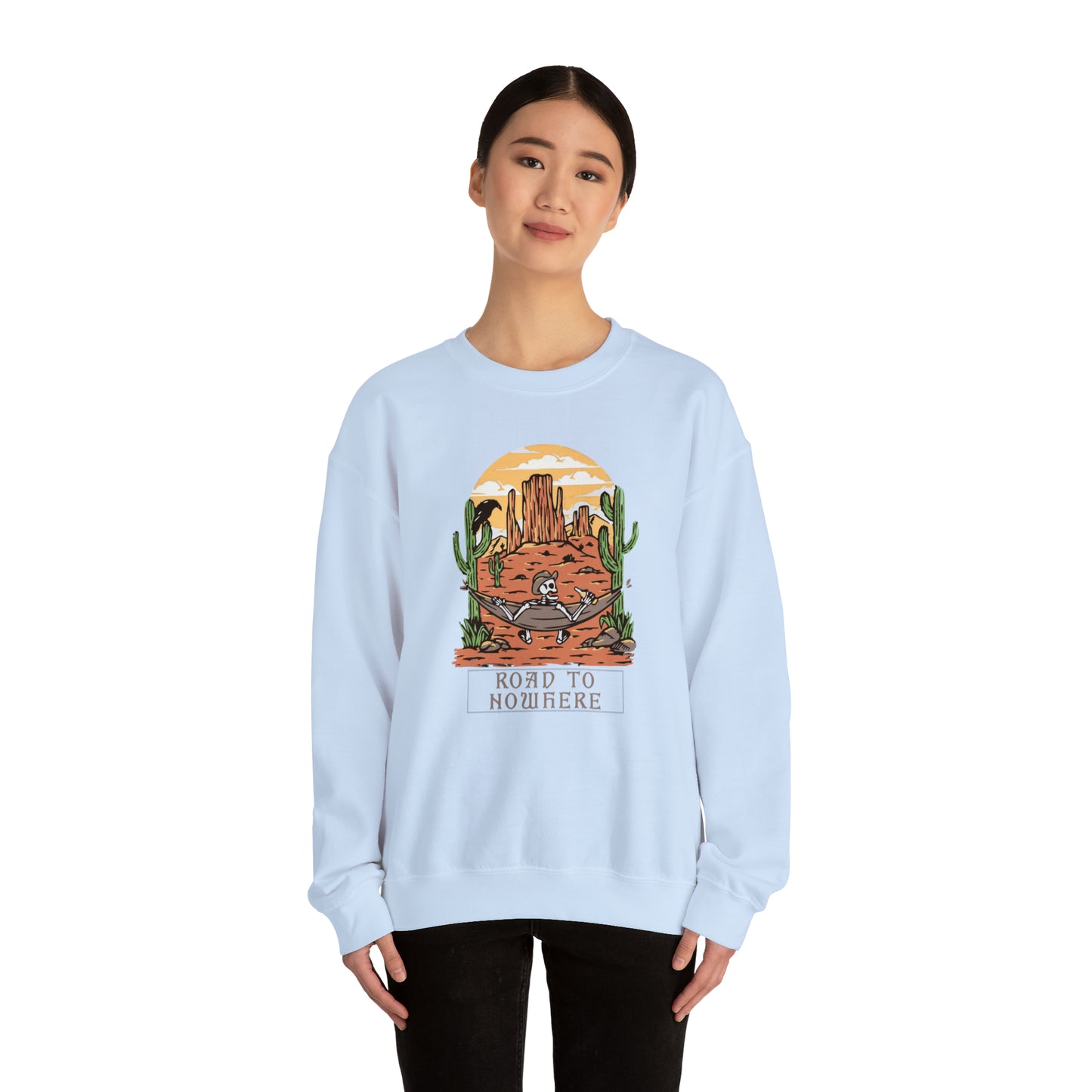 Road to Nowhere Skeleton Fall Halloween Retro Warm Colored Unisex Heavy Blend™ Crewneck Sweatshirt