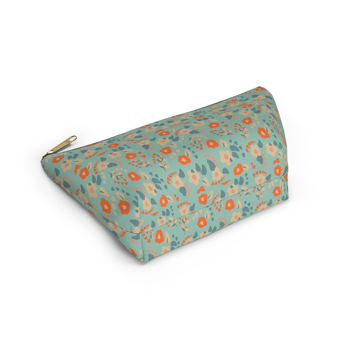 Orange Floral Print Design  Accessory Pouch w T-bottom