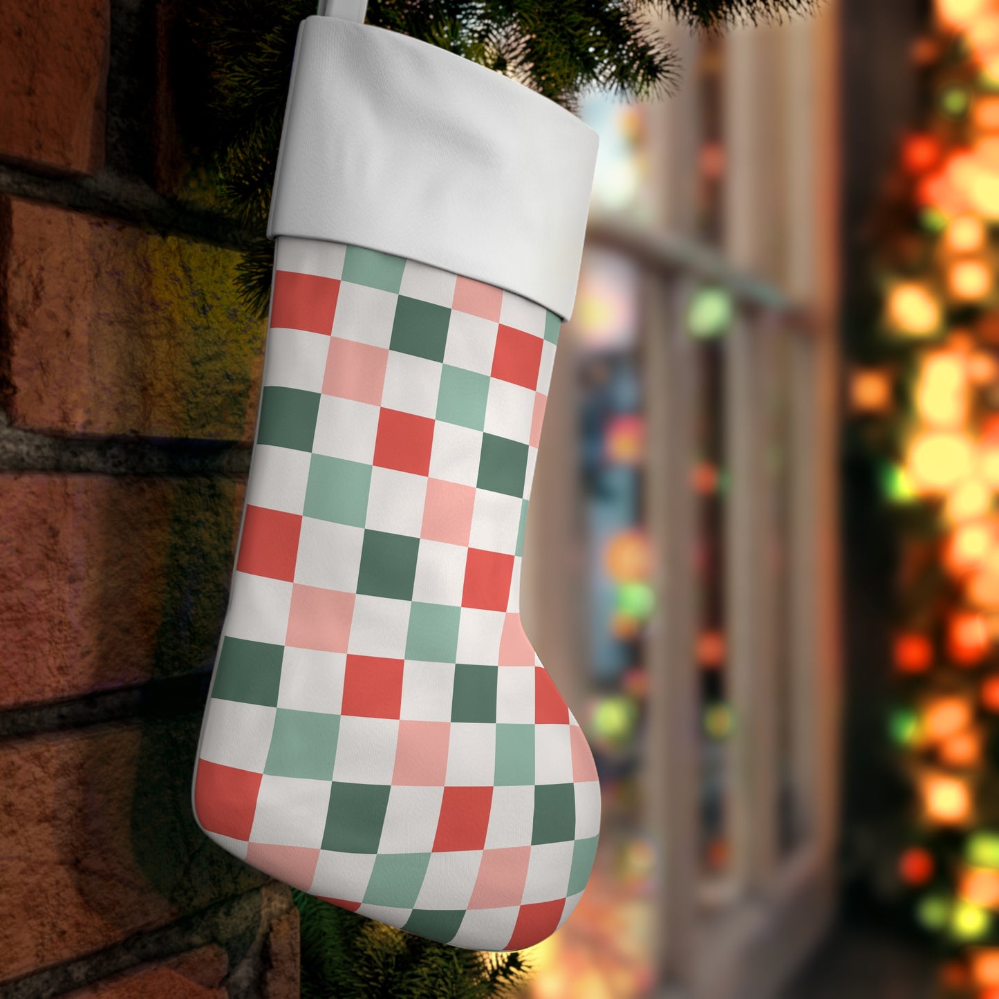 Retro Christmas Checkerboard Holiday Stocking