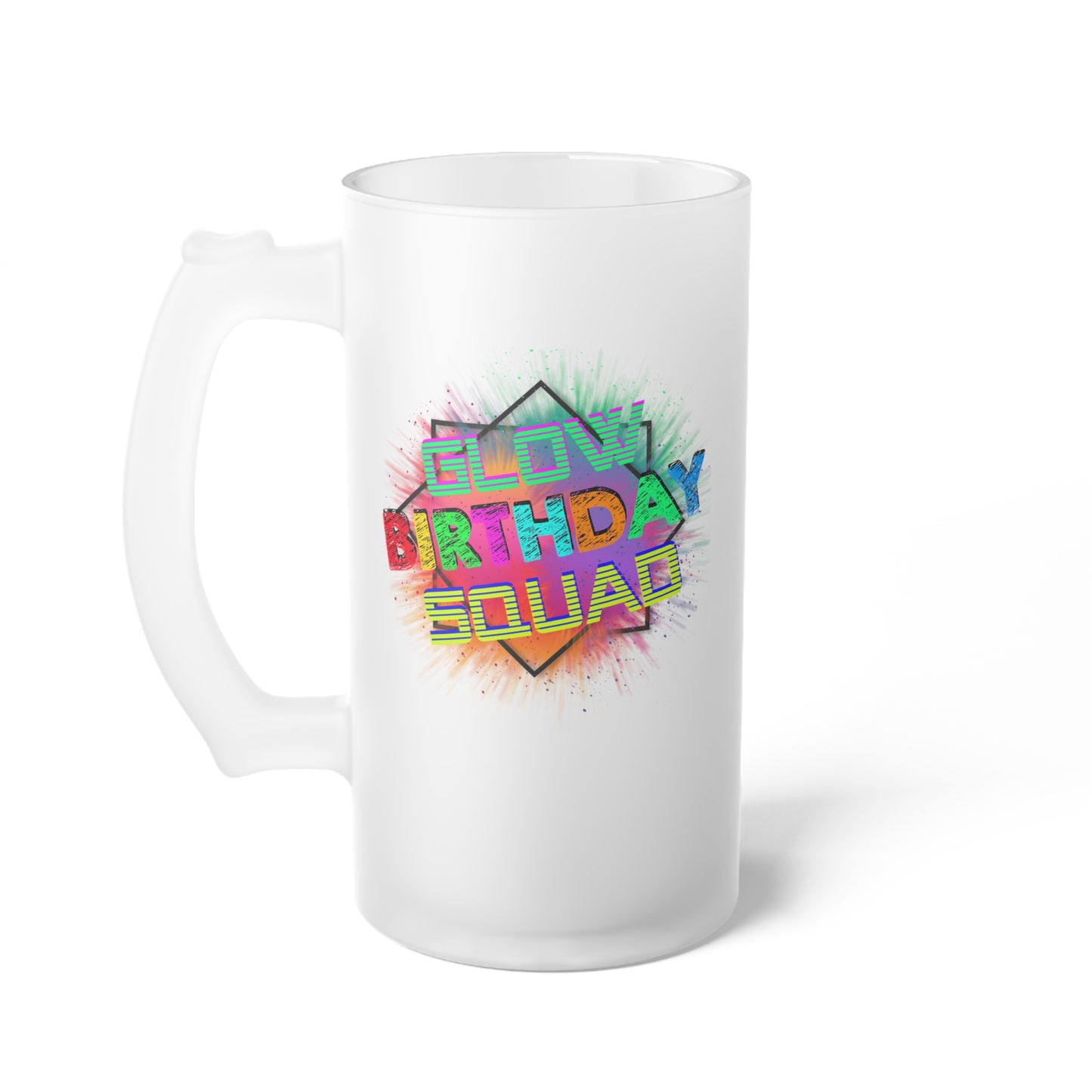 Glow Birthday Squad Frosted Glass Beer Mug