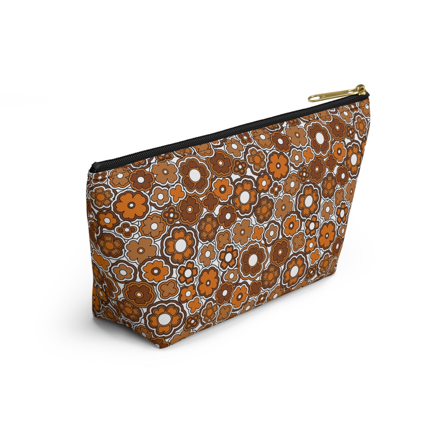 Flower Power Retro Brown Floral Print Design  Accessory Pouch w T-bottom