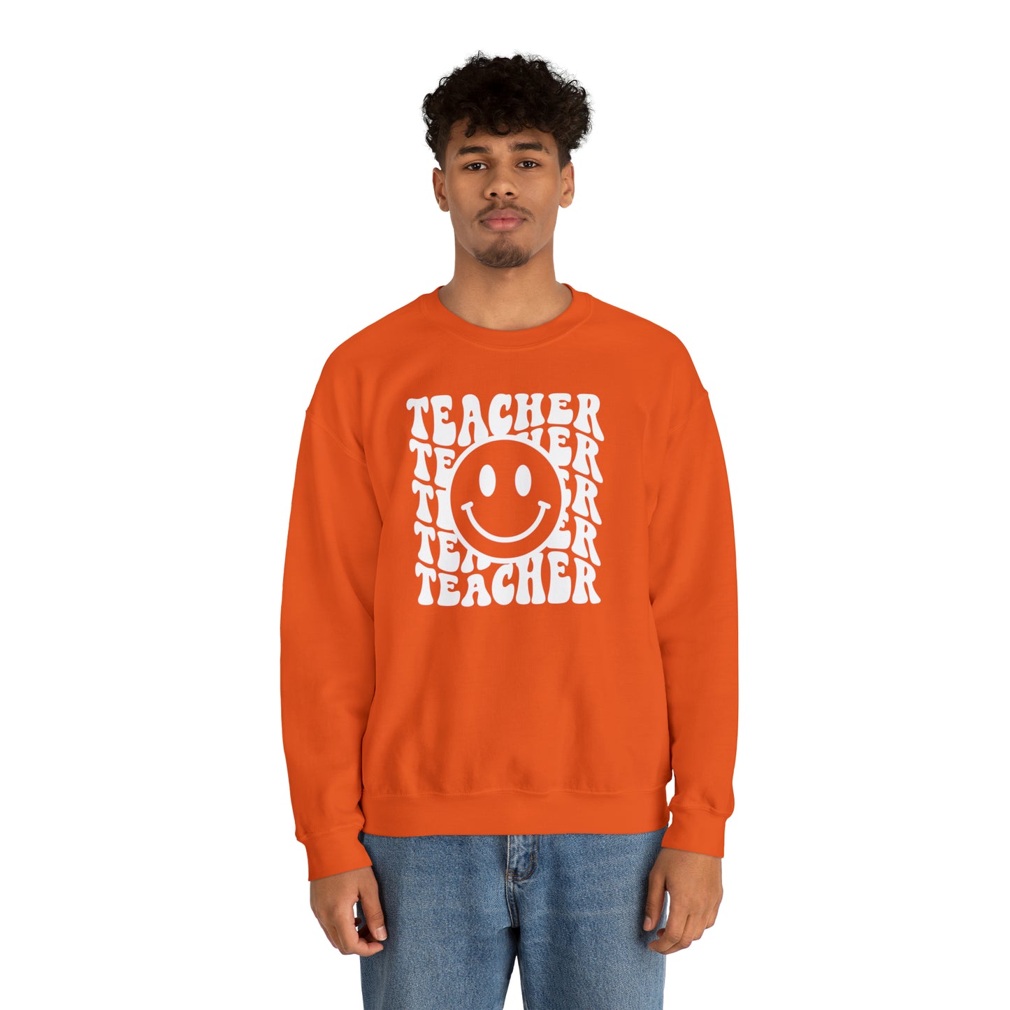 Teacher with Smiley Face White Logo Unisex Heavy Blend™ Crewneck Sweatshirt