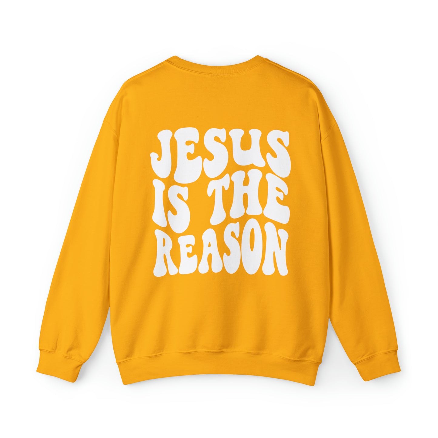 Jesus is the Reason Front & Back Design White Logo Unisex Heavy Blend™ Crewneck Sweatshirt