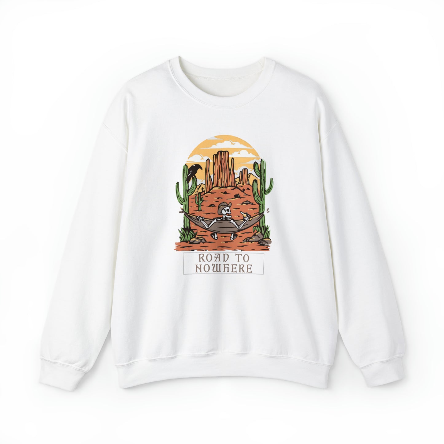 Road to Nowhere Skeleton Fall Halloween Retro Warm Colored Unisex Heavy Blend™ Crewneck Sweatshirt