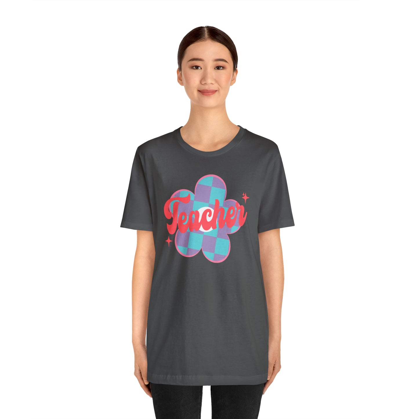 Purple and Blue Plaid Daisey Teacher T-Shirt