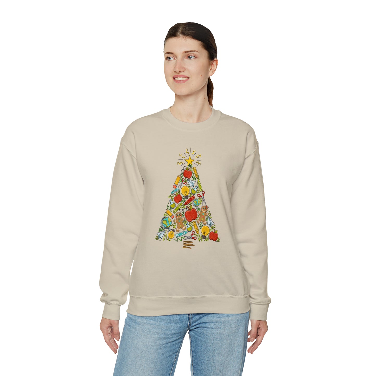Teacher Supplies Christmas Tree Heavyweight Crewneck Sweatshirt