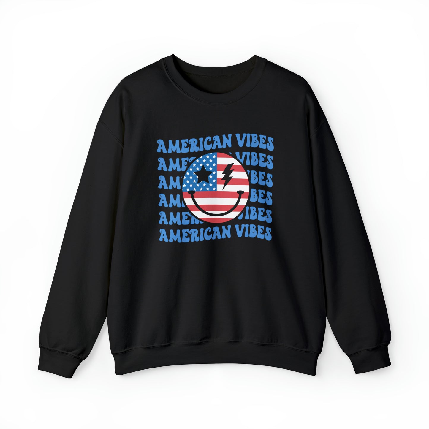 USA American Vibes Flag Smiley Face Heavy Blend™ Crewneck Sweatshirt